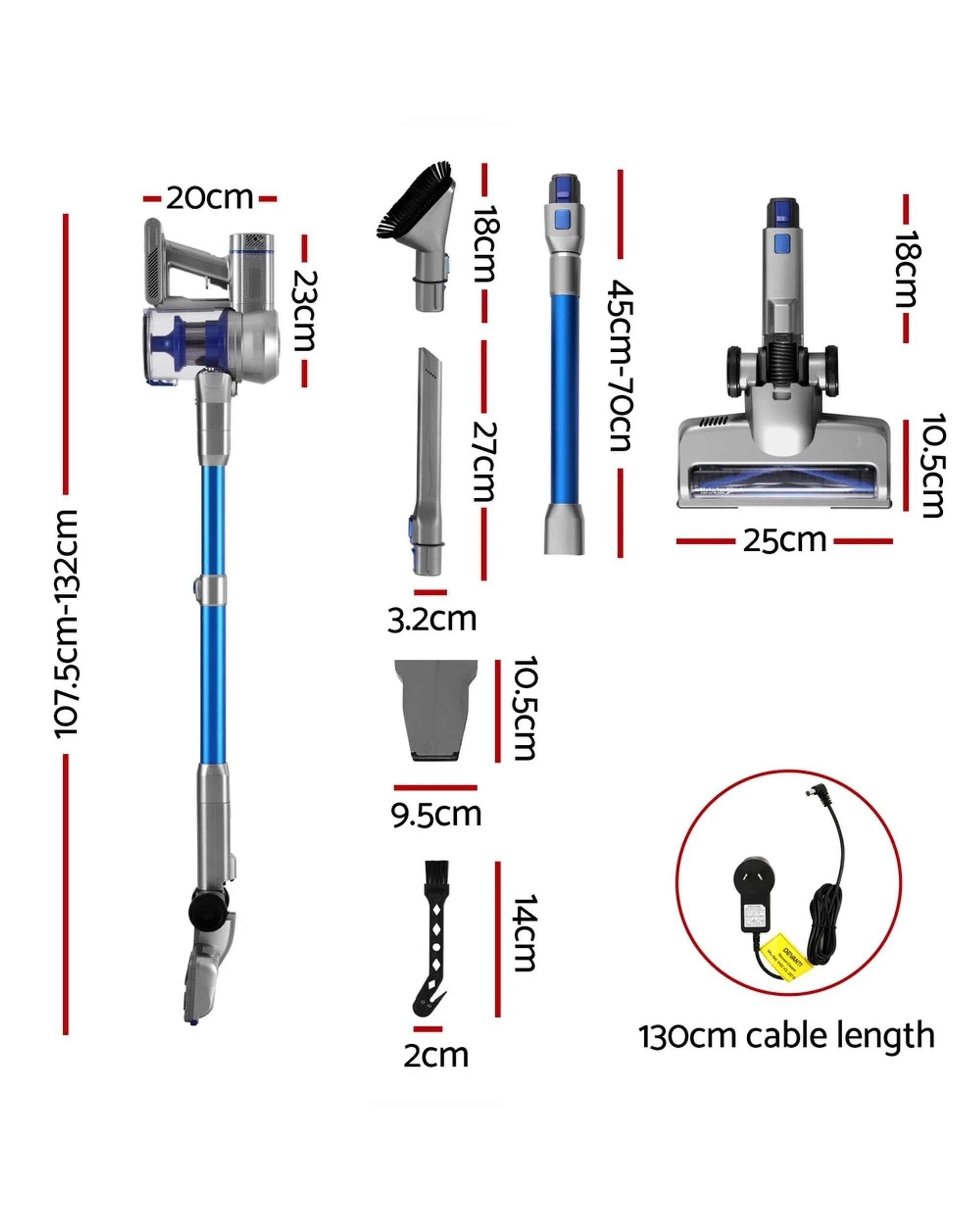 2 Devanti 300W Stick Vacuum Cleaner Cordless Self - Blue, 2 of 7