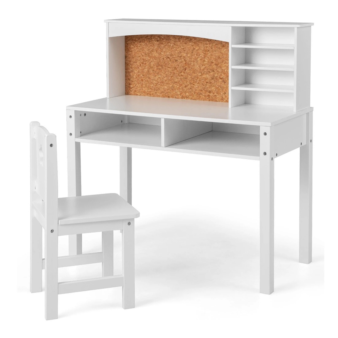 1 Costway Kids Desk & Chair Set Wood Study Table w/Bulletin Board White, 1 of 3