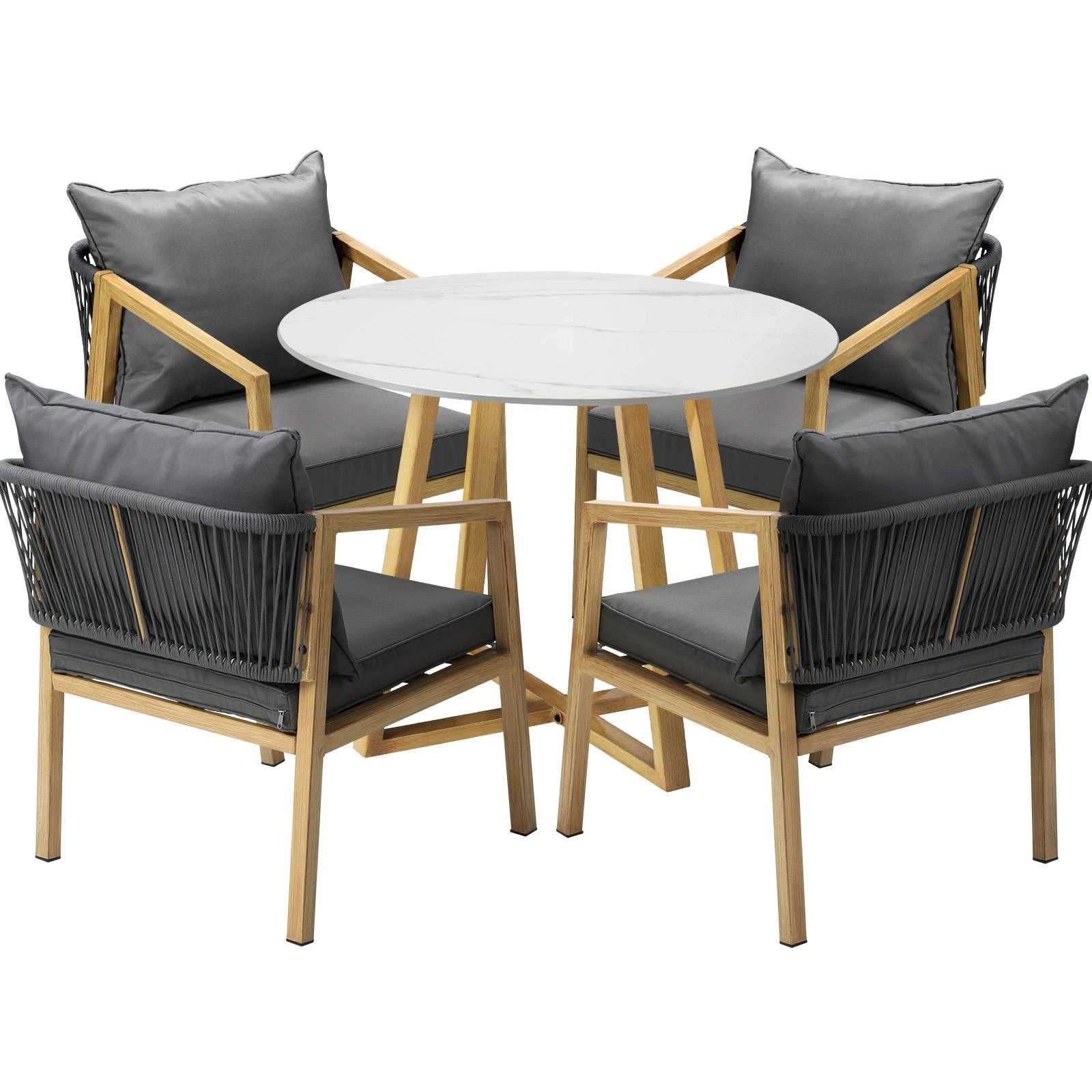 1 Livsip 5pcs Outdoor Dining Setting 90cm Table Lounge Chairs Patio Furniture Set
 - Multi, 1 of 8