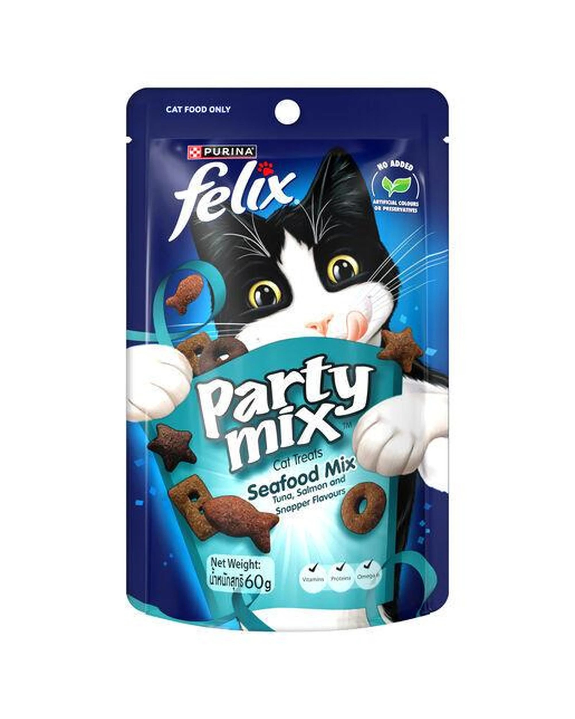 1 Felix Party Mix Seafood Mix Cat Treats Tuna Salmon & Snapper 8 x 60g, 1 of 6