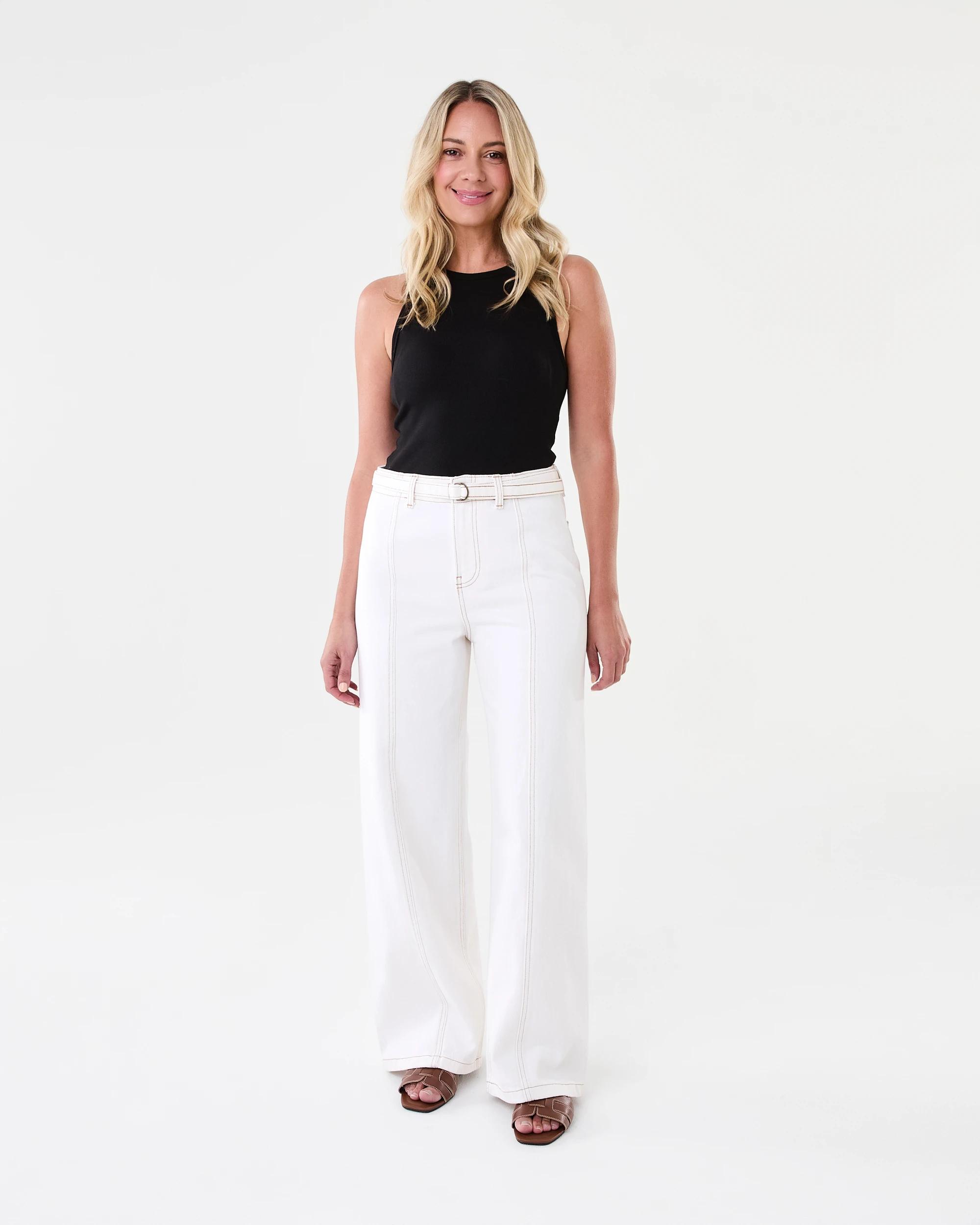 9 Seam Front Self Belt Jeans Ecru, 9 of 9