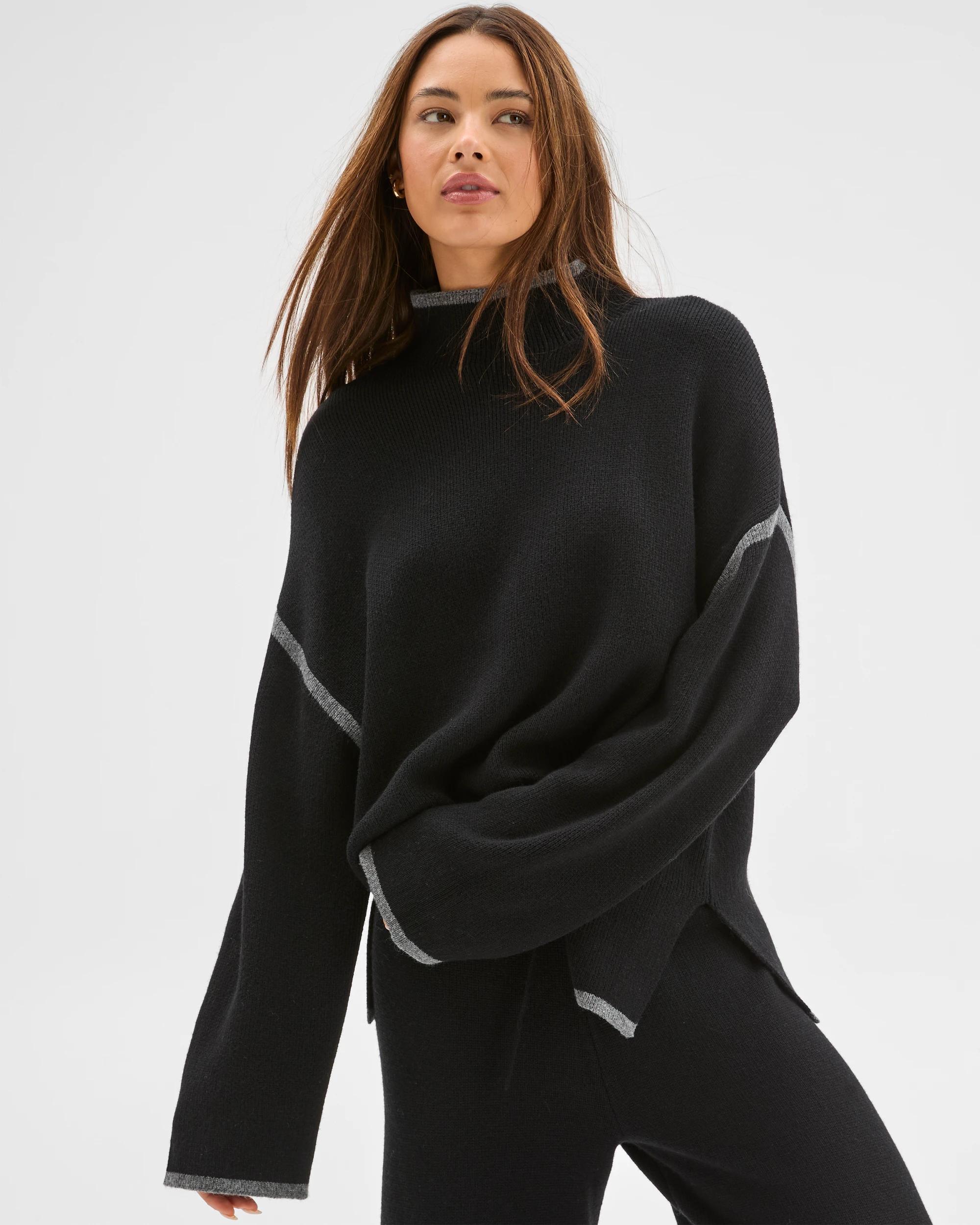 3 Lily Loves High Neck Contrast Jumper BLACK, 3 of 6