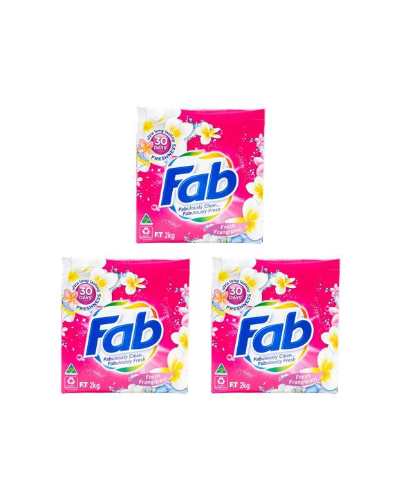 FAB 3PK Fab Laundry Powder Fresh Frangipani Front Top Loader Clean 2kg - Multi