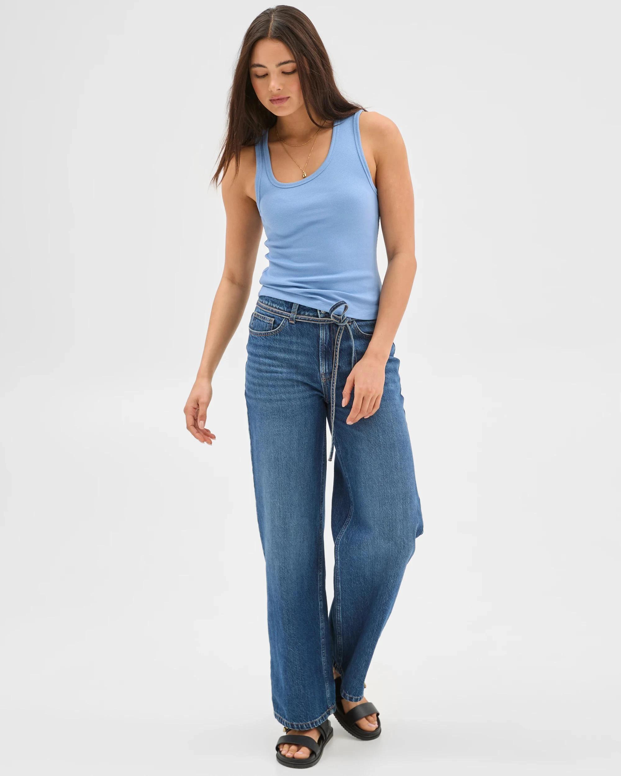 1 Australian Cotton Asymmetrical Neck Tank Top - Lily Loves CORNFLOWER, 1 of 6