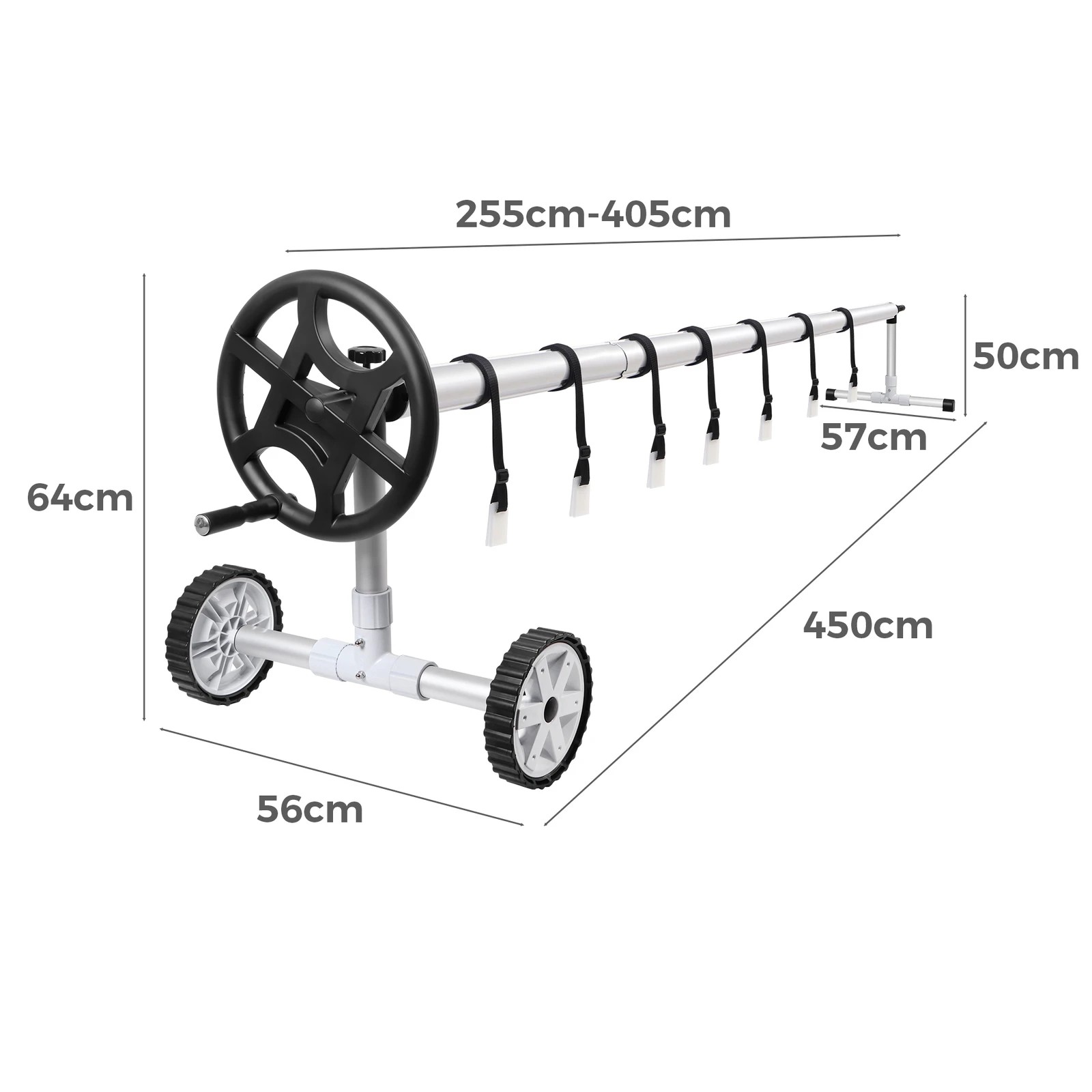8 Alfordson Pool Cover Roller 4.5m Adjustable Solar Blanket Reel Swimming - Black, 8 of 10