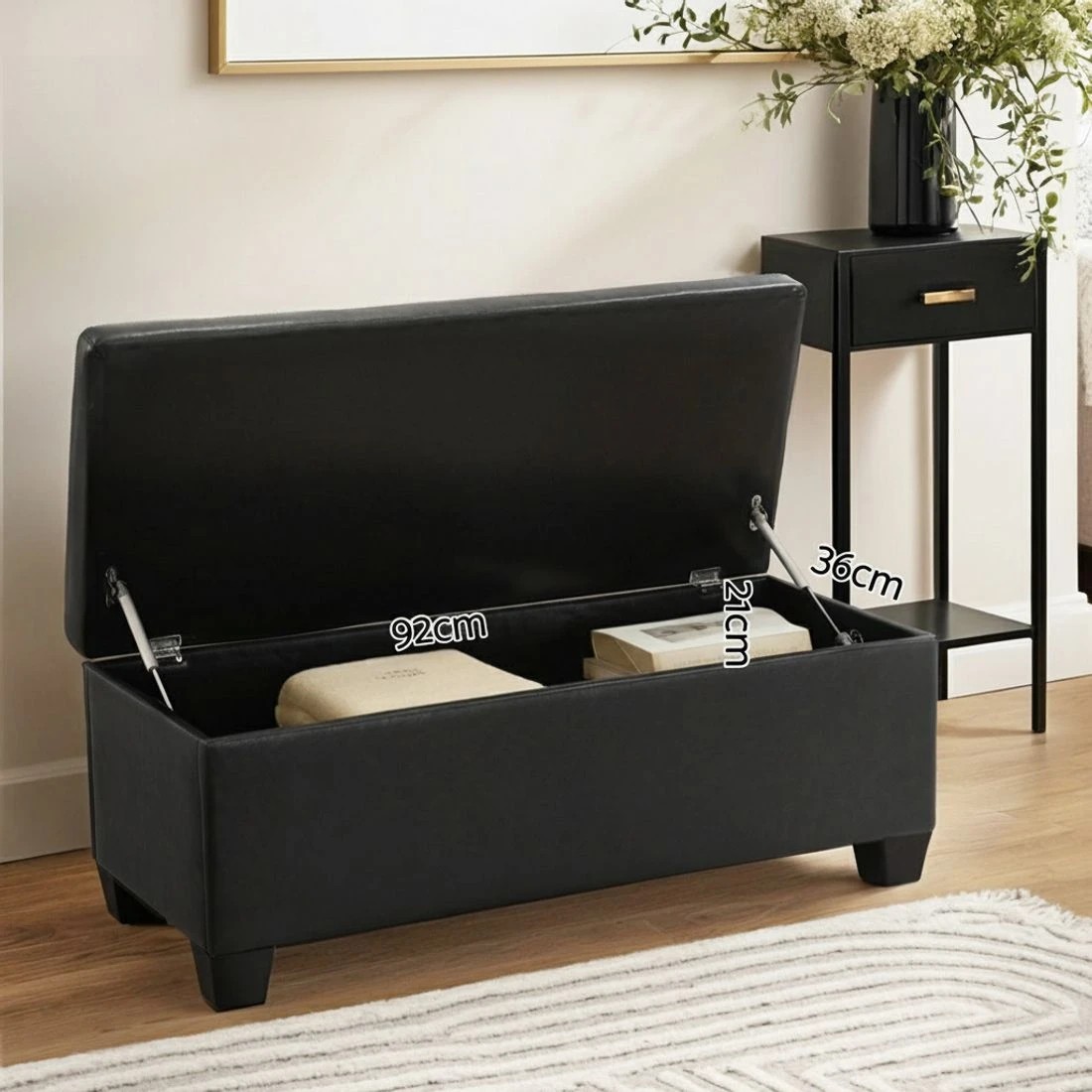 4 Artiss Storage Ottoman Blanket Box 97cm Leather - Black, 4 of 7