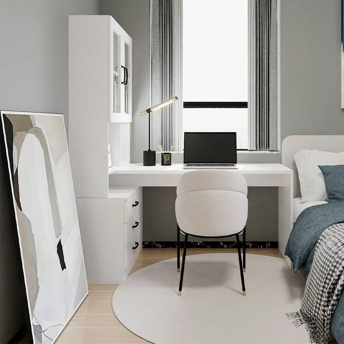 5 LUXSUITE Computer Desk Bookcase with Drawers White, 5 of 7