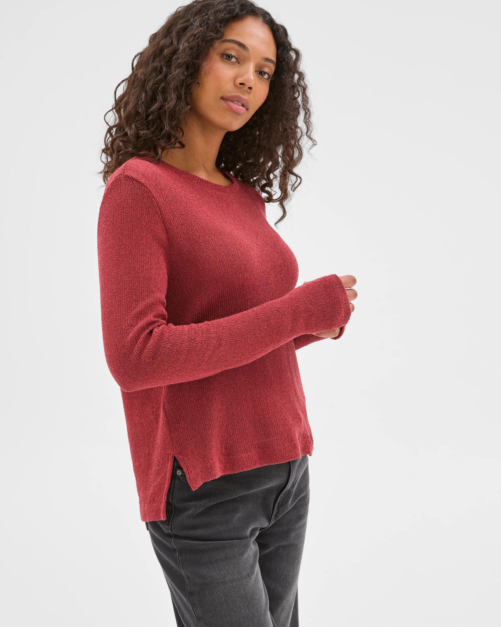 4 Target Woman Australian Cotton Blend Long Sleeve Step Hem Textured Knit Top BRICK, 4 of 7