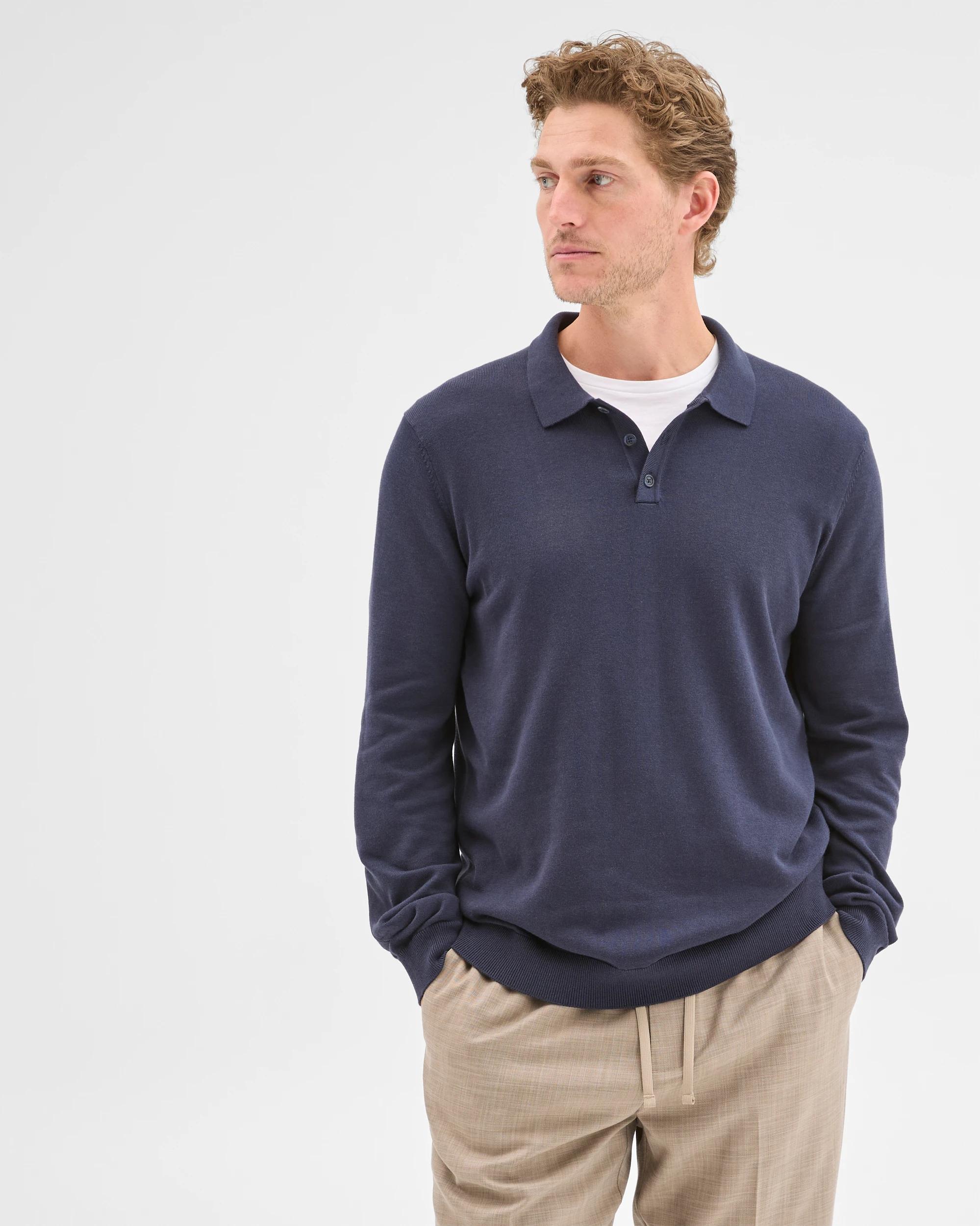 1 Preview Long Sleeve Knit Polo Top NIGHT SKY, 1 of 5