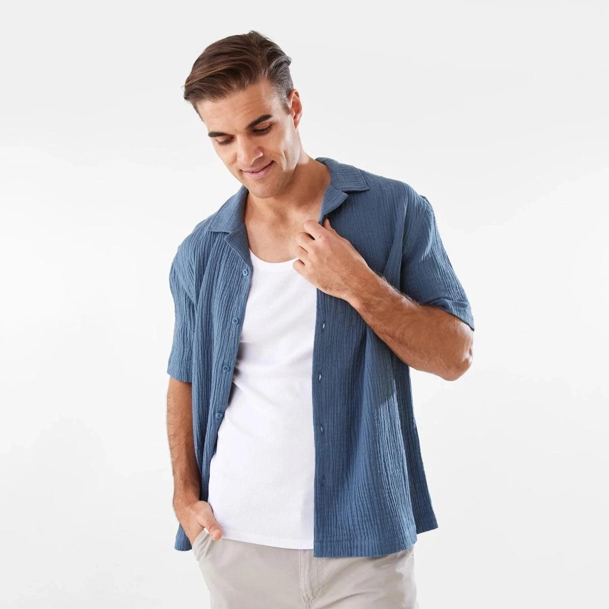 1 Short Sleeve Double Cloth Shirt BLUE MIRAGE, 1 of 10