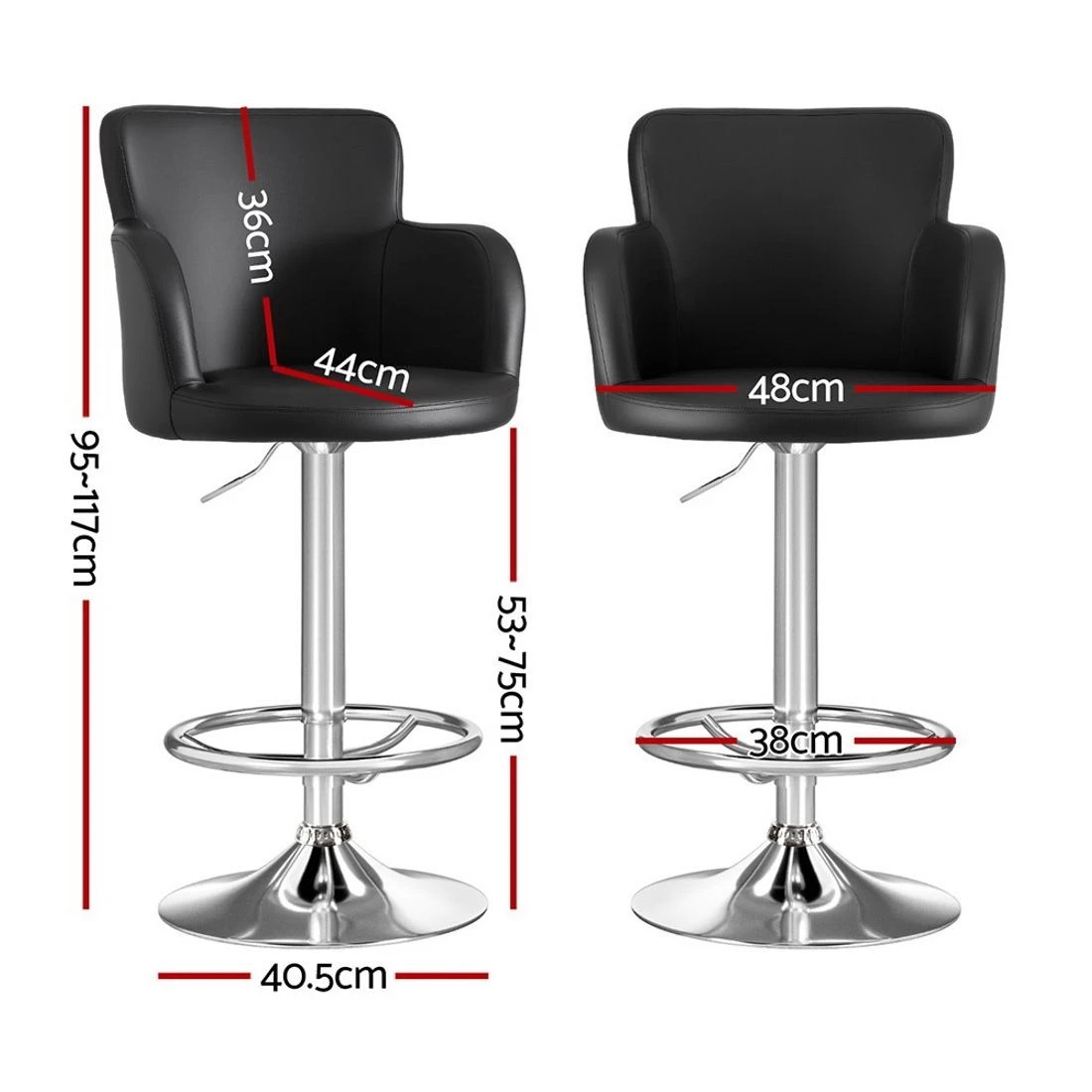 2 Artiss 1x Leather Bar Stools Swivel Adjustable Gas Lift PU Counter Chairs - Black, 2 of 8