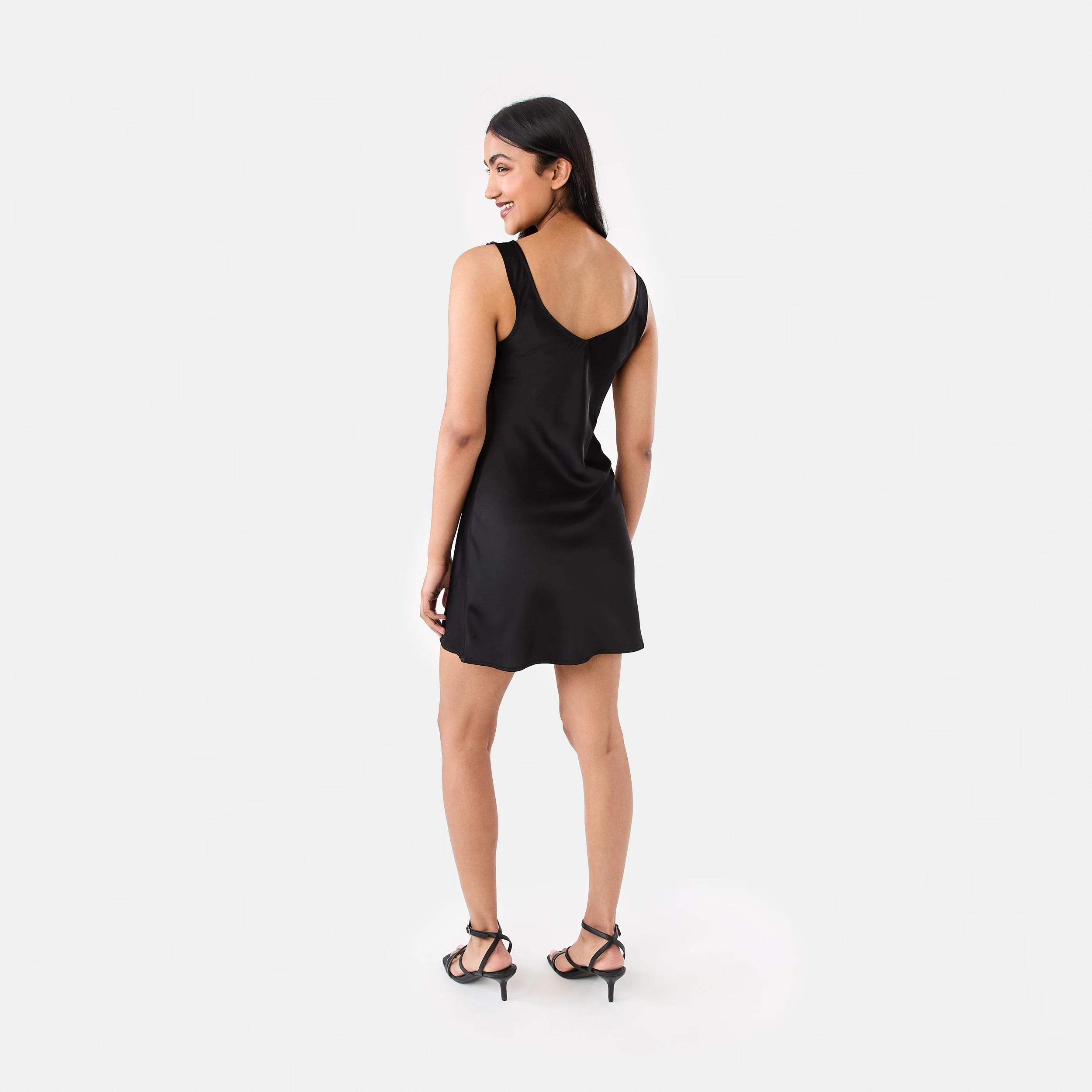 4 Satin Tie Mini Dress Black, 4 of 7