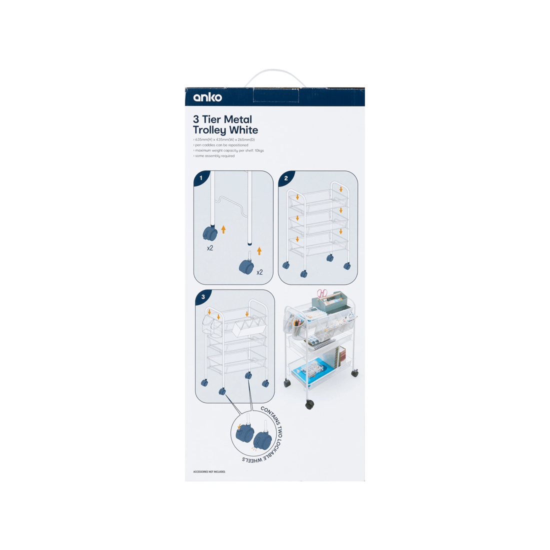 9 3 Tier Metal Trolley - White, 9 of 9