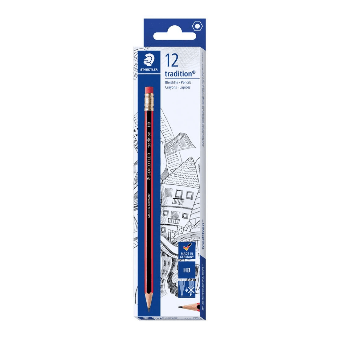 1 Staedtler Tradition Eraser Tip Graphite Pencils HB 12 Pack, 1 of 6