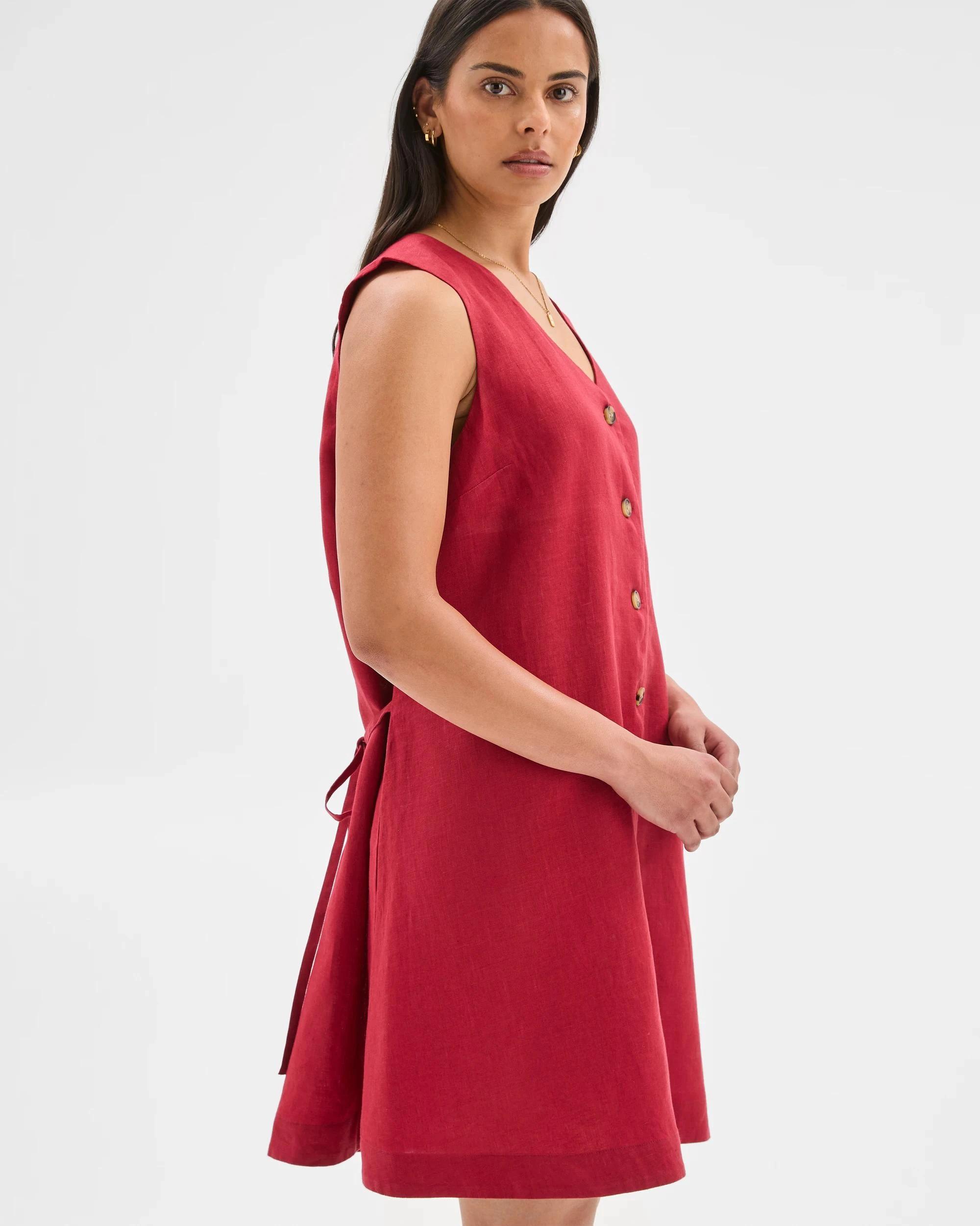 4 Target Woman European Linen Button Front Mini Dress GARNET, 4 of 7