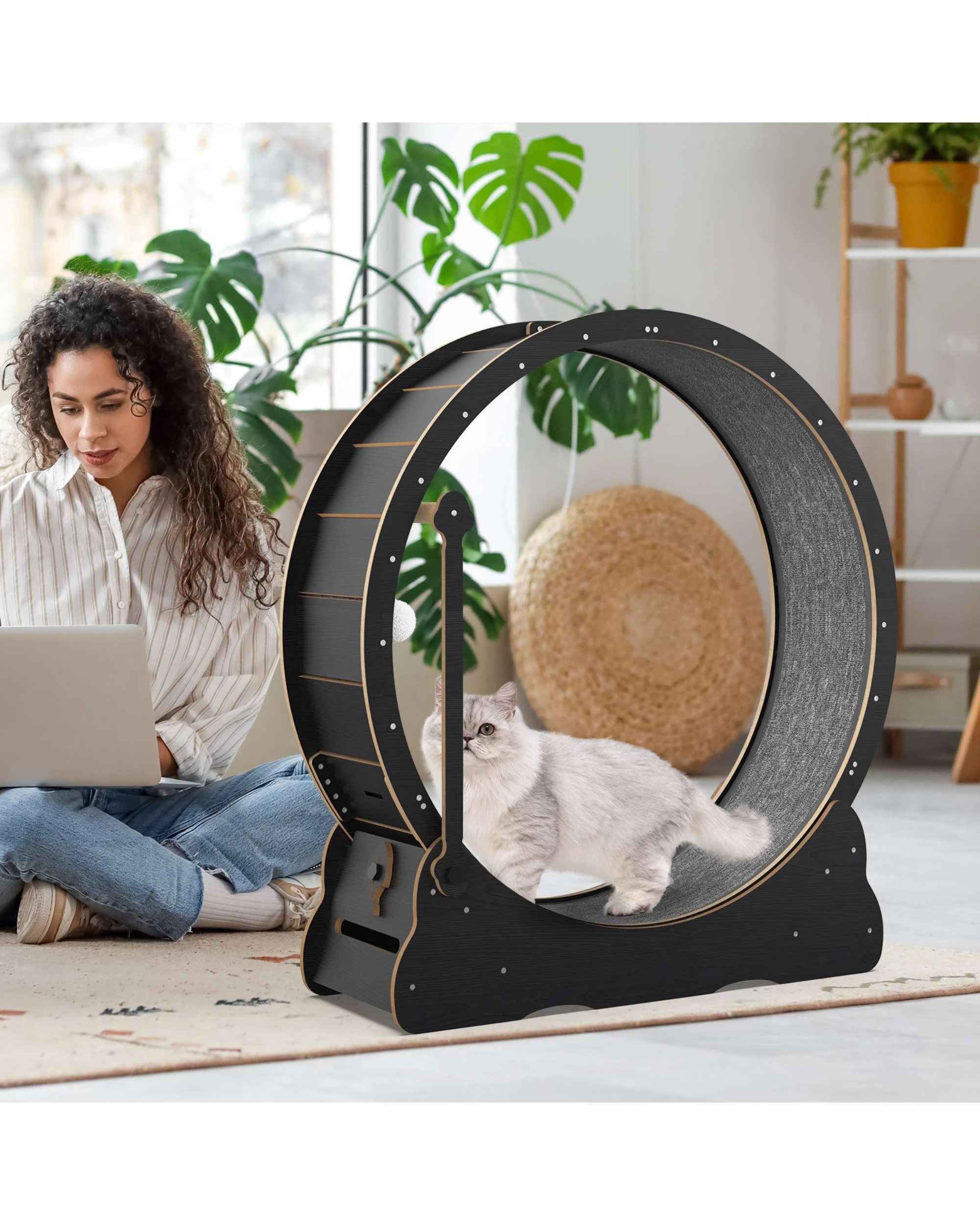 3 Advwin All-in-One Cat Exercise Wheel With Teaser Pet Treadmill, 3 of 7