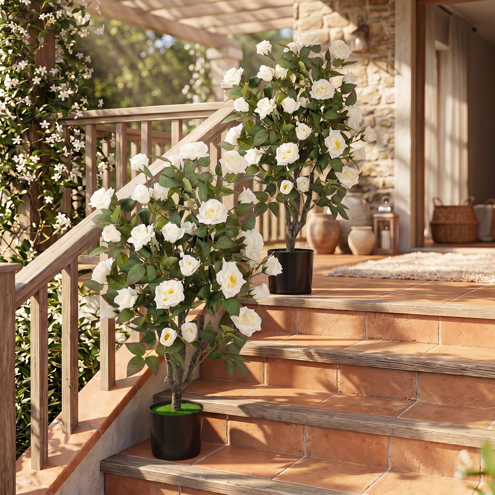 4 Costway 90cm Artificial Rose Tree Faux Greenery Potted Plant 2 Pack - White, 4 of 4