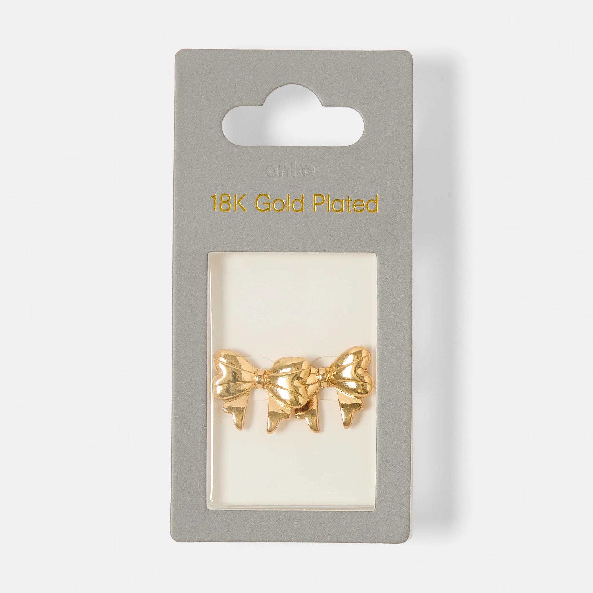 5 18K Gold Plated Bow Stud Earrings Gold, 5 of 5