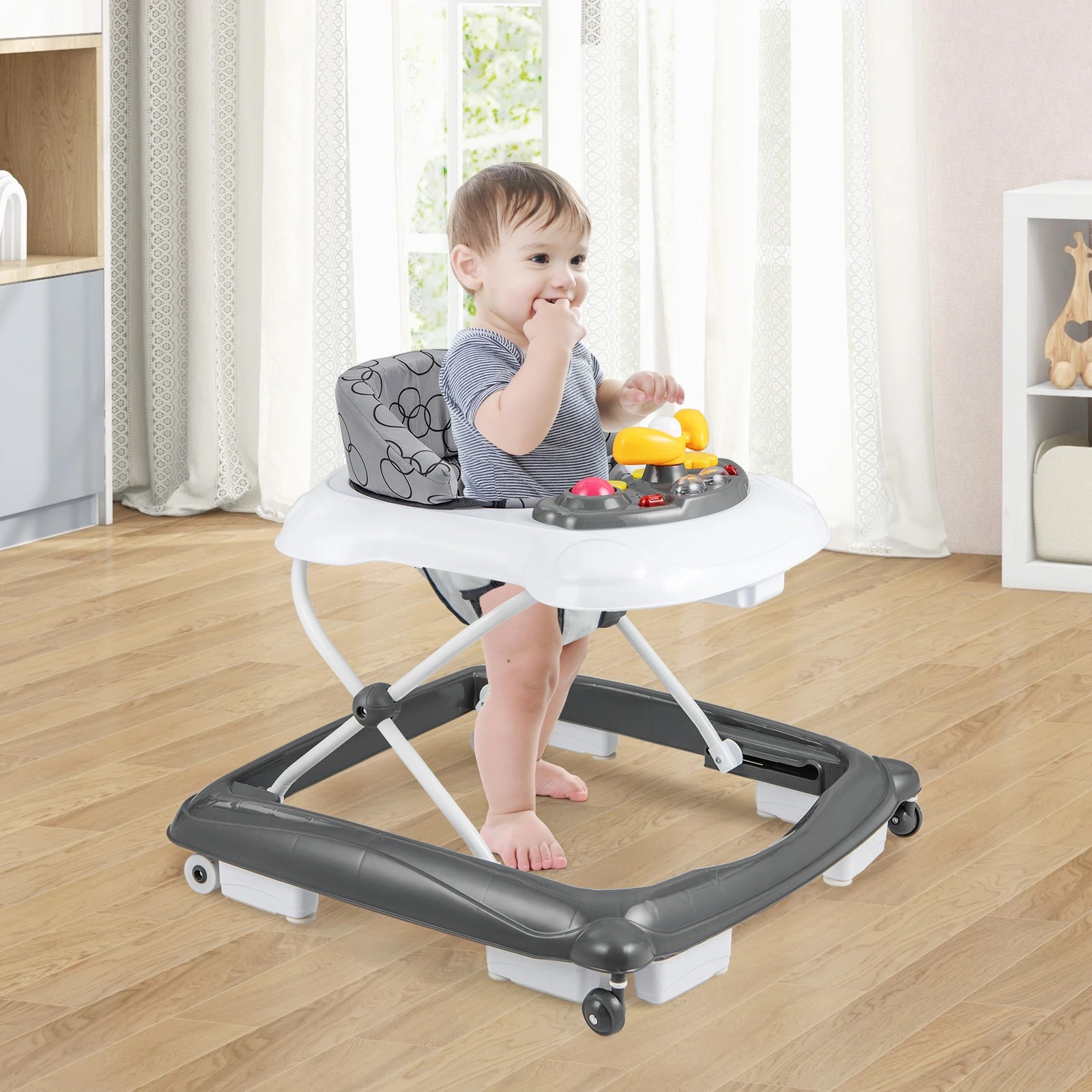 2 Costway Foldable Ride on Car Adjustable Push Walker - Grey, 2 of 2