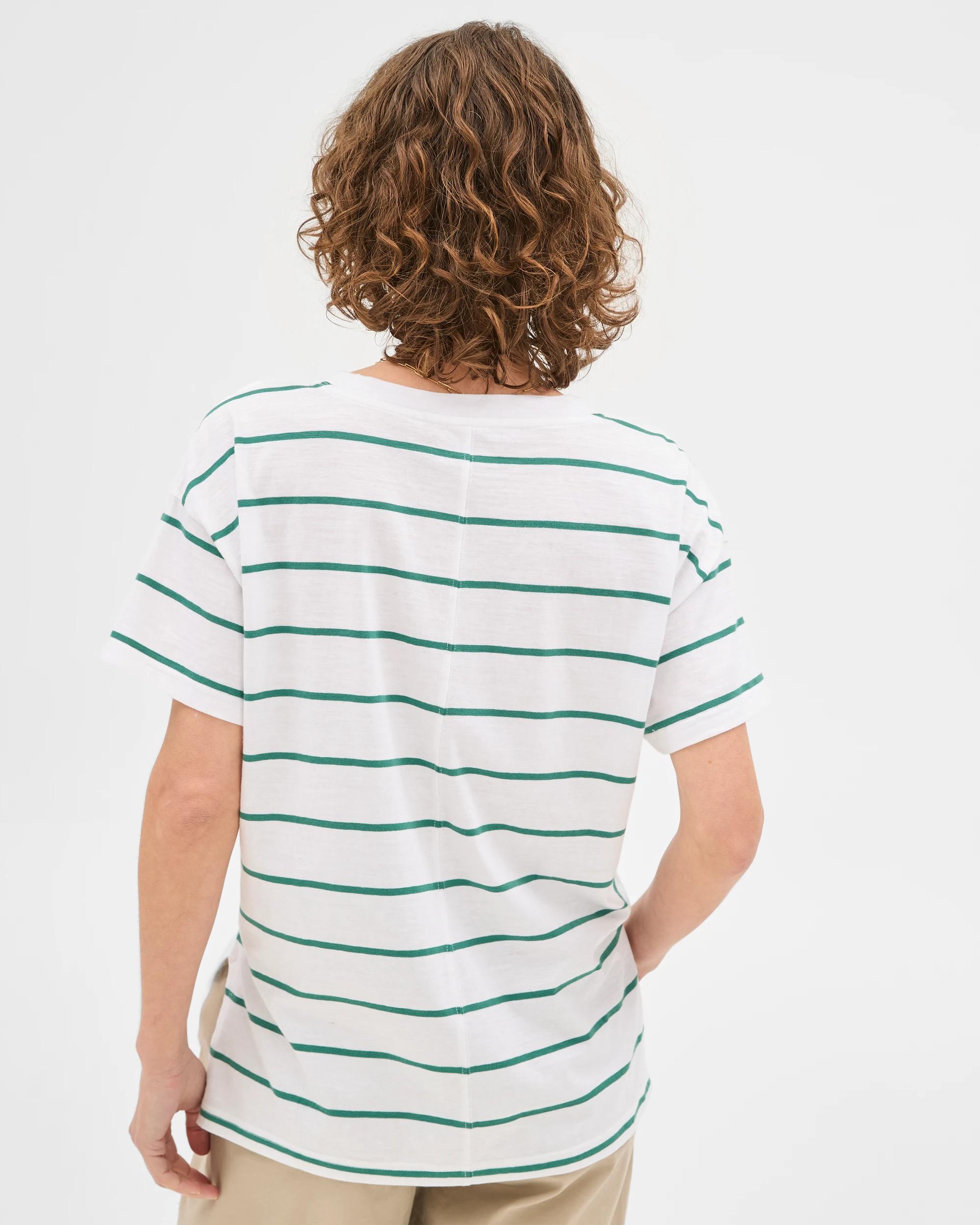 6 Target Australian Cotton Relaxed Slub V-Neck T-Shirt White/lush Green Stripe, 6 of 6