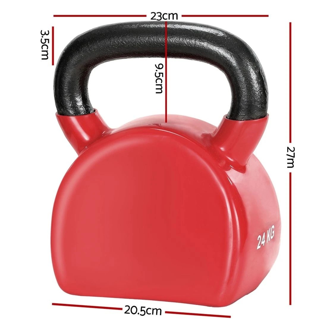 2 Everfit 24kg Kettlebell Weightlifting Bench Dumbbells Kettle Bell Gym Home - Red, 2 of 6