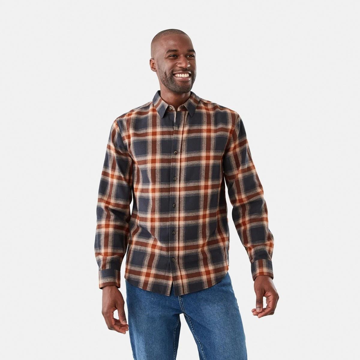 1 Long Sleeve Brushed Check Shirt Rust Check, 1 of 6