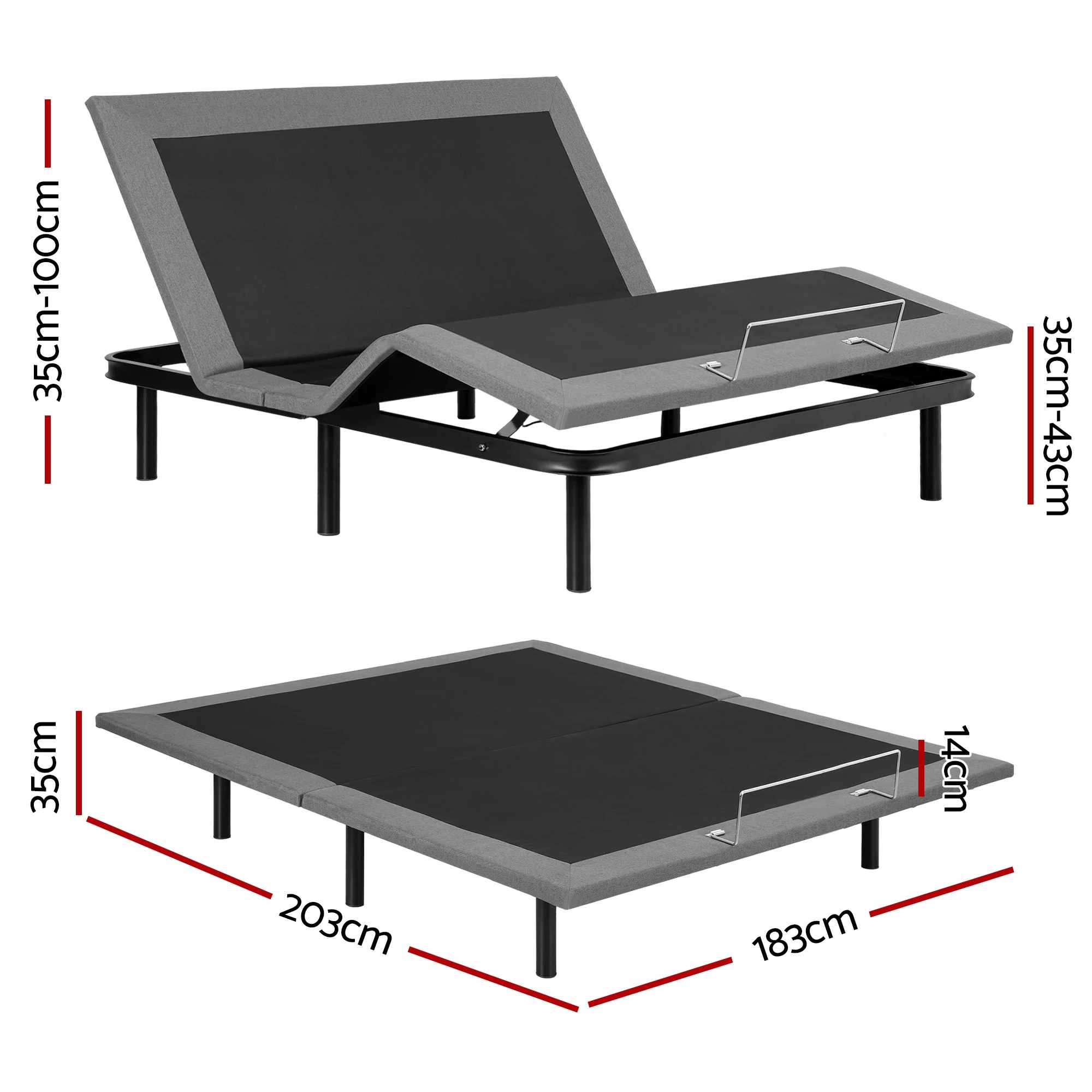 2 Artiss Adjustable Bed Frame King Size Electric Bed Base Wireless Remote Control Zero Gravity Power - Black, 2 of 3
