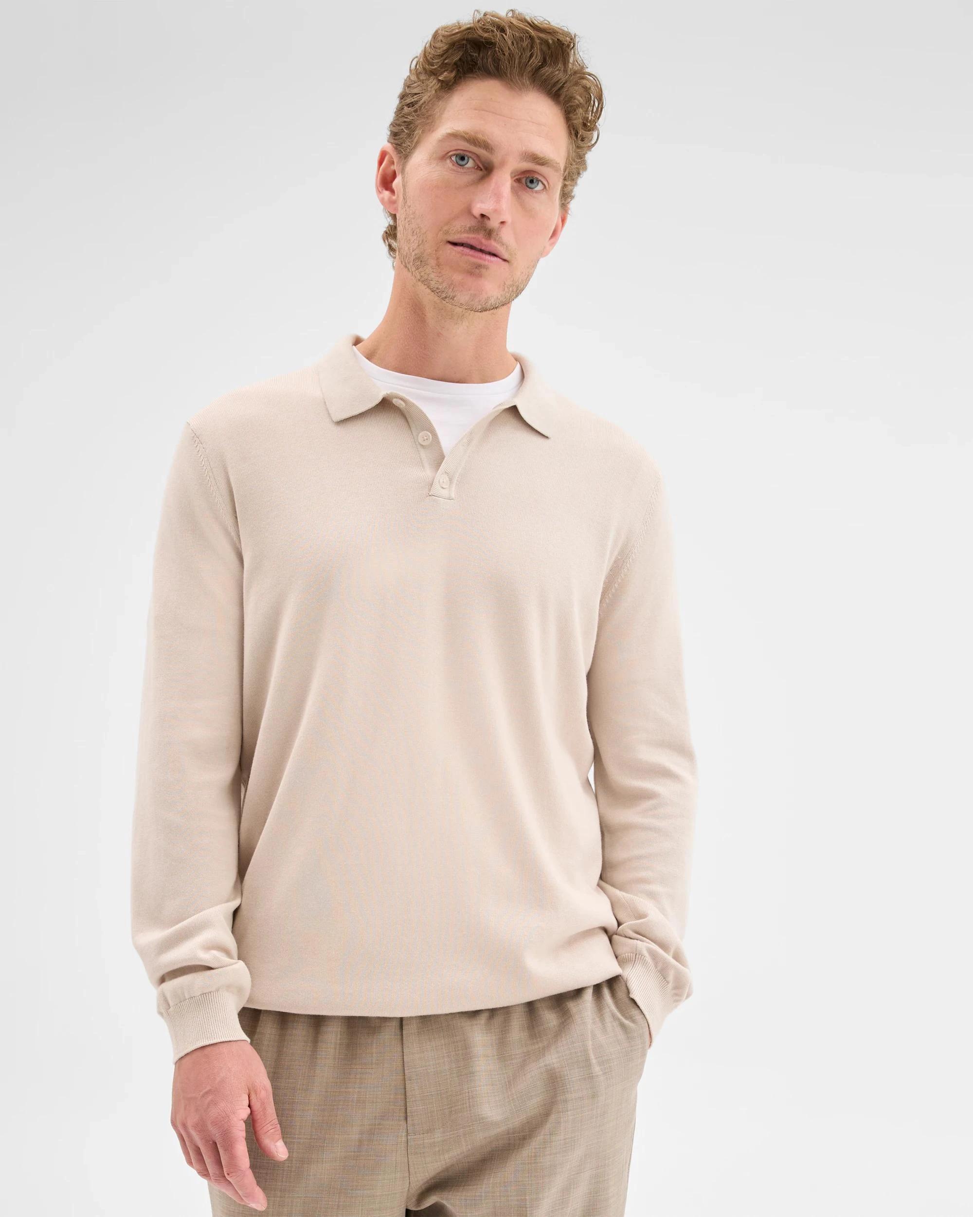 1 Preview Long Sleeve Knit Polo Top MOONBEAM, 1 of 5