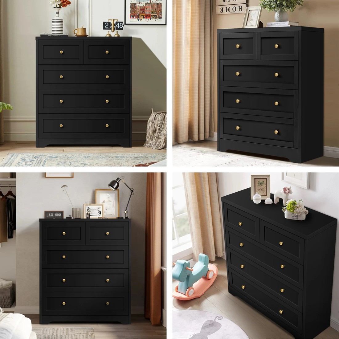 3 Alfordson 5 Chest of Drawers Hamptons Storage Cabinet Dresser Tallboy - Black, 3 of 8