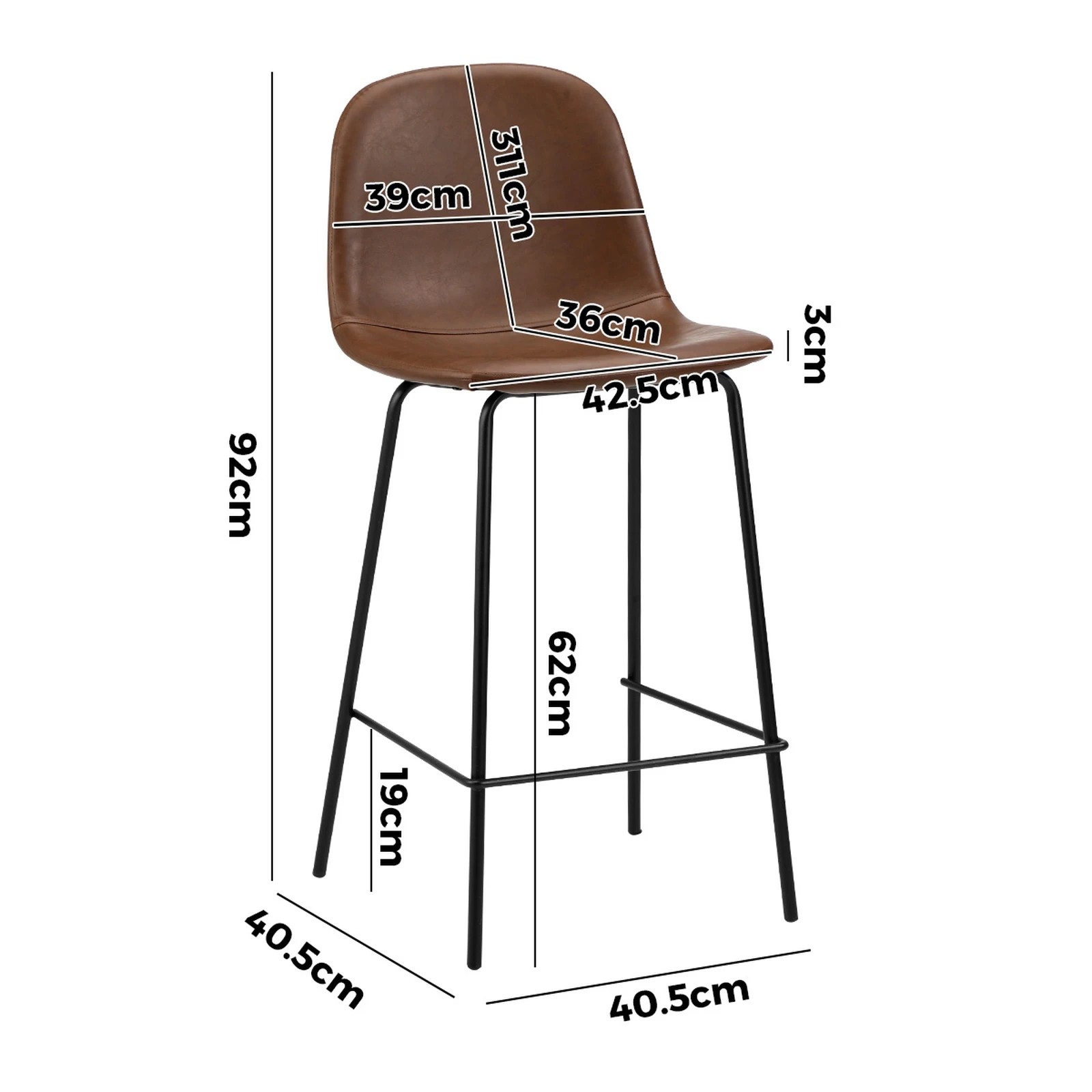 2 Oikiture 4x Bar Stools Barstool - Brown, 2 of 8