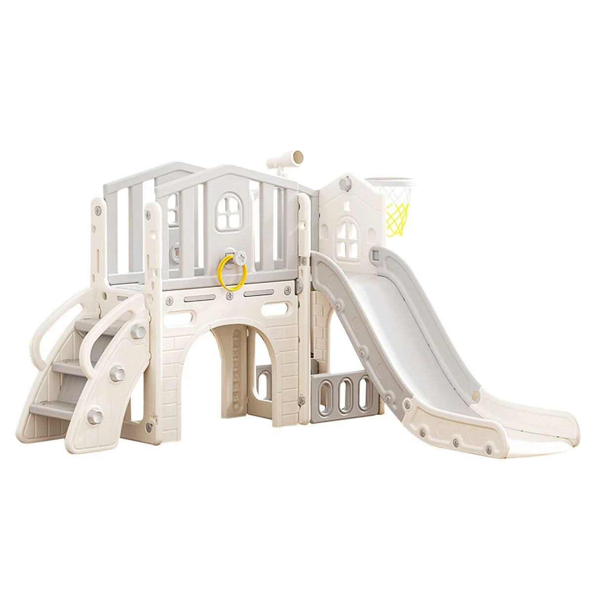 1 Kidbot 7 in 1 Kids Slide Set Ladder Basketball Hoop Playground, 1 of 4