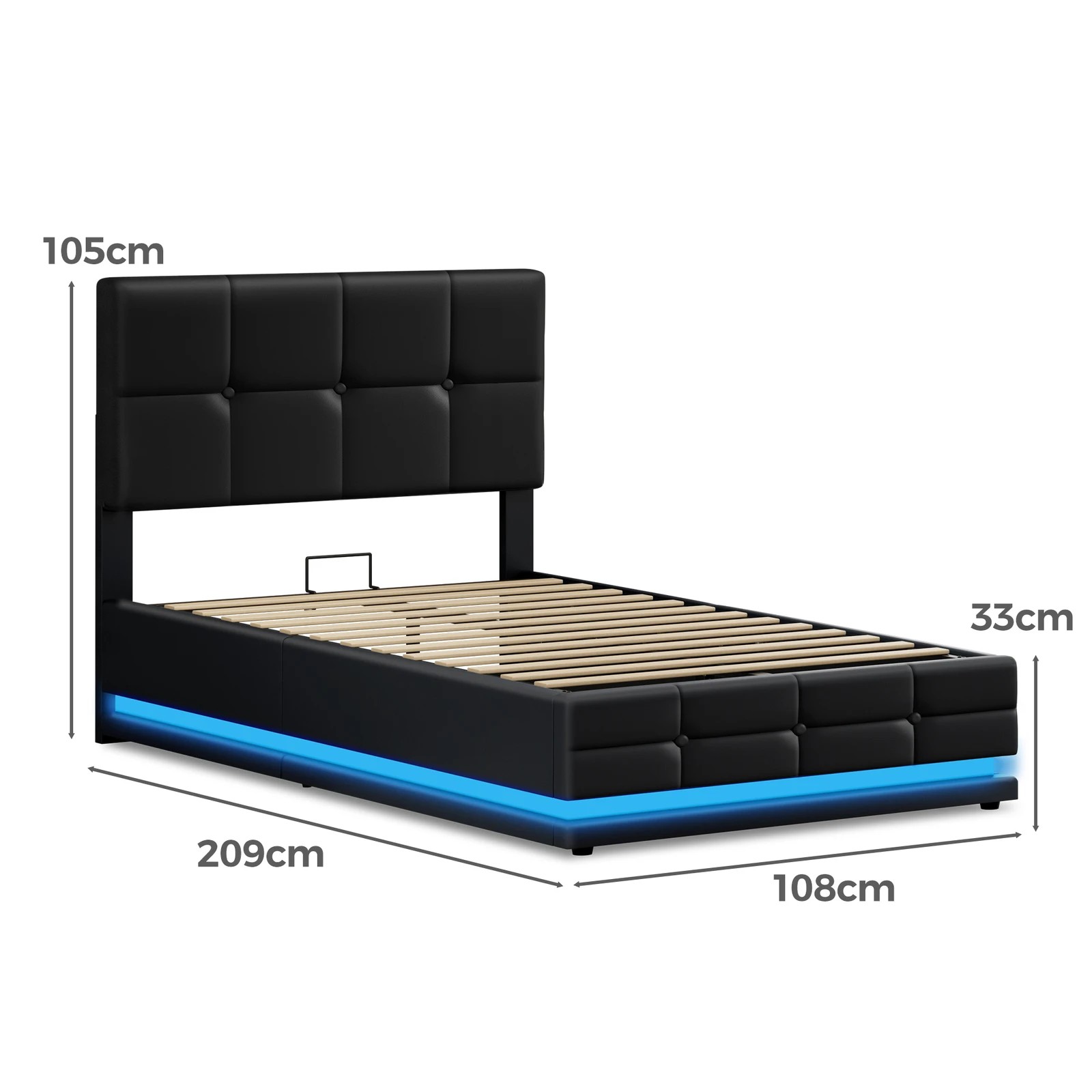 10 Alfordson Bed Frame King Single Platform RGB LED Gas Lift Base Storage - Black, 10 of 10