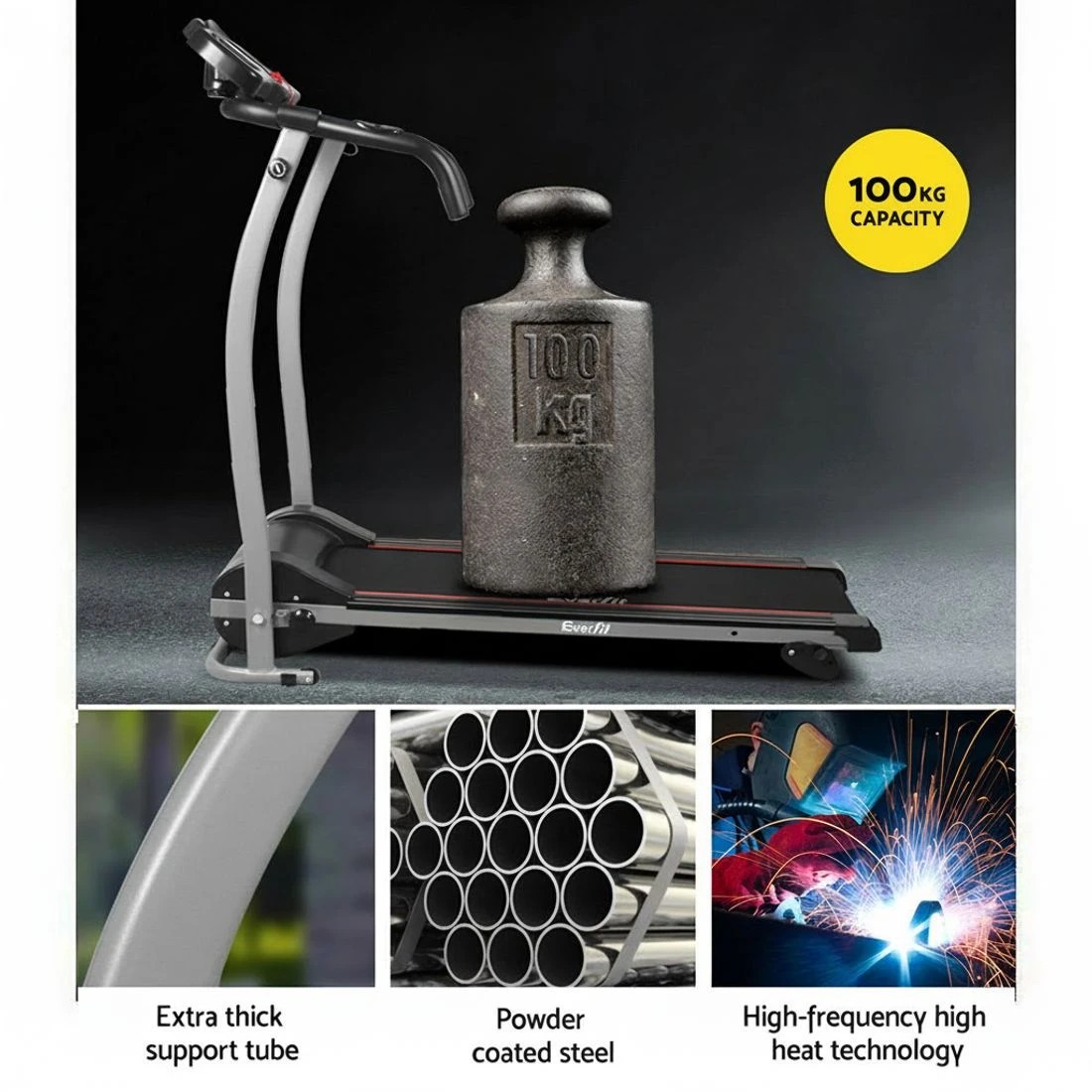 4 Everfit Treadmill Electric Home Gym Fitness Exercise Machine Foldable 360mm - Black, 4 of 9