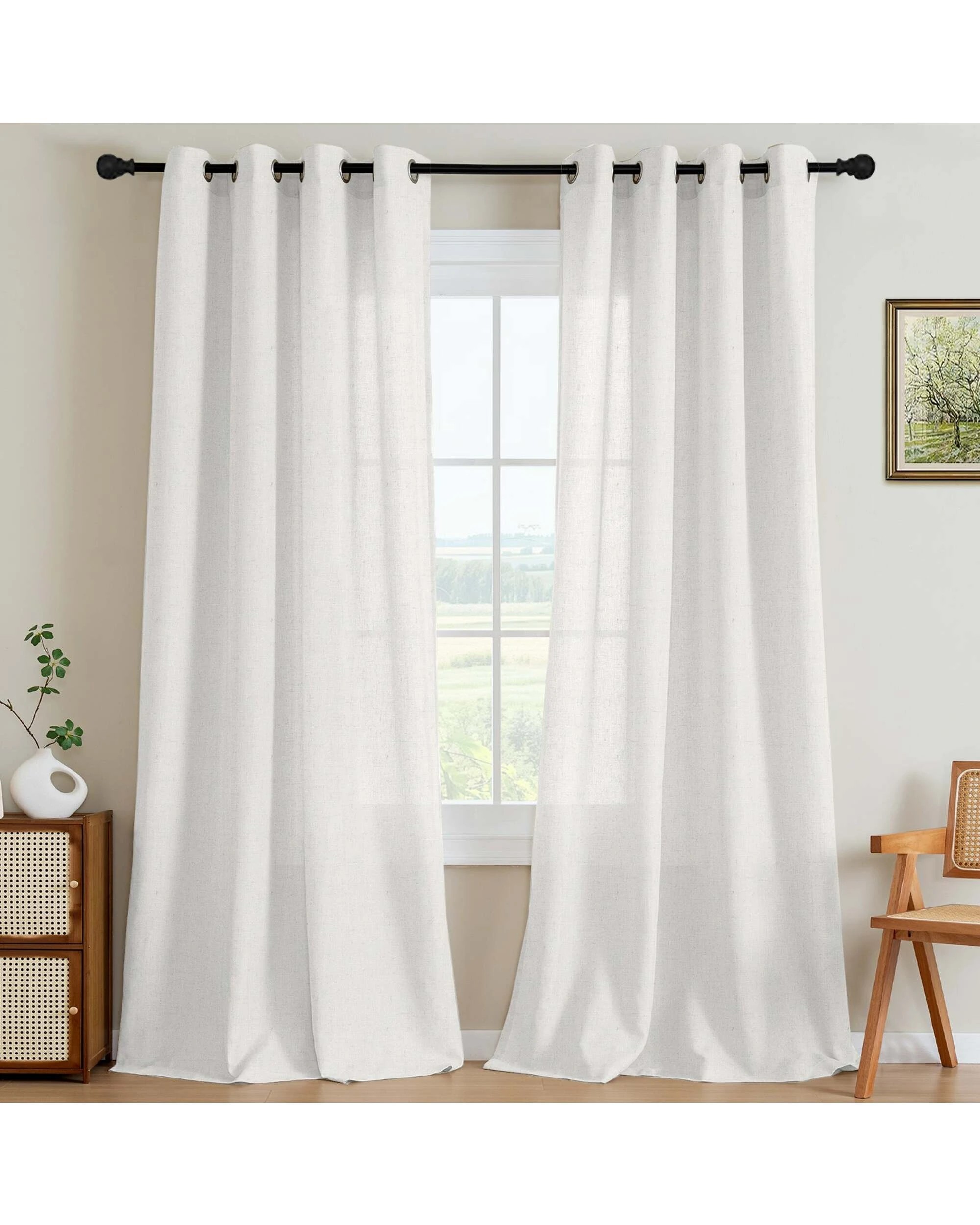 1 Smarcute Linen Blended Grommet Curtain - 2X 132x213cm - White, 1 of 4