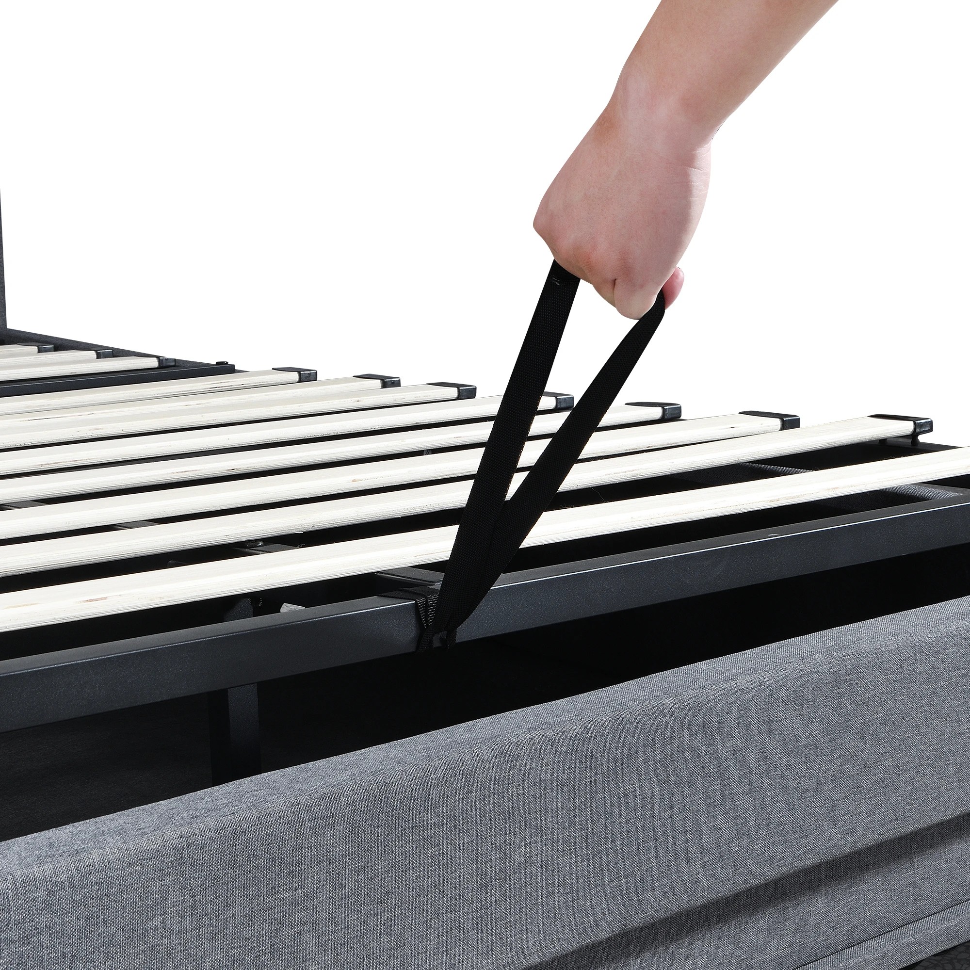 6 Levede Q Size Bed Frame Fabric with LED and Charging Station, 6 of 9