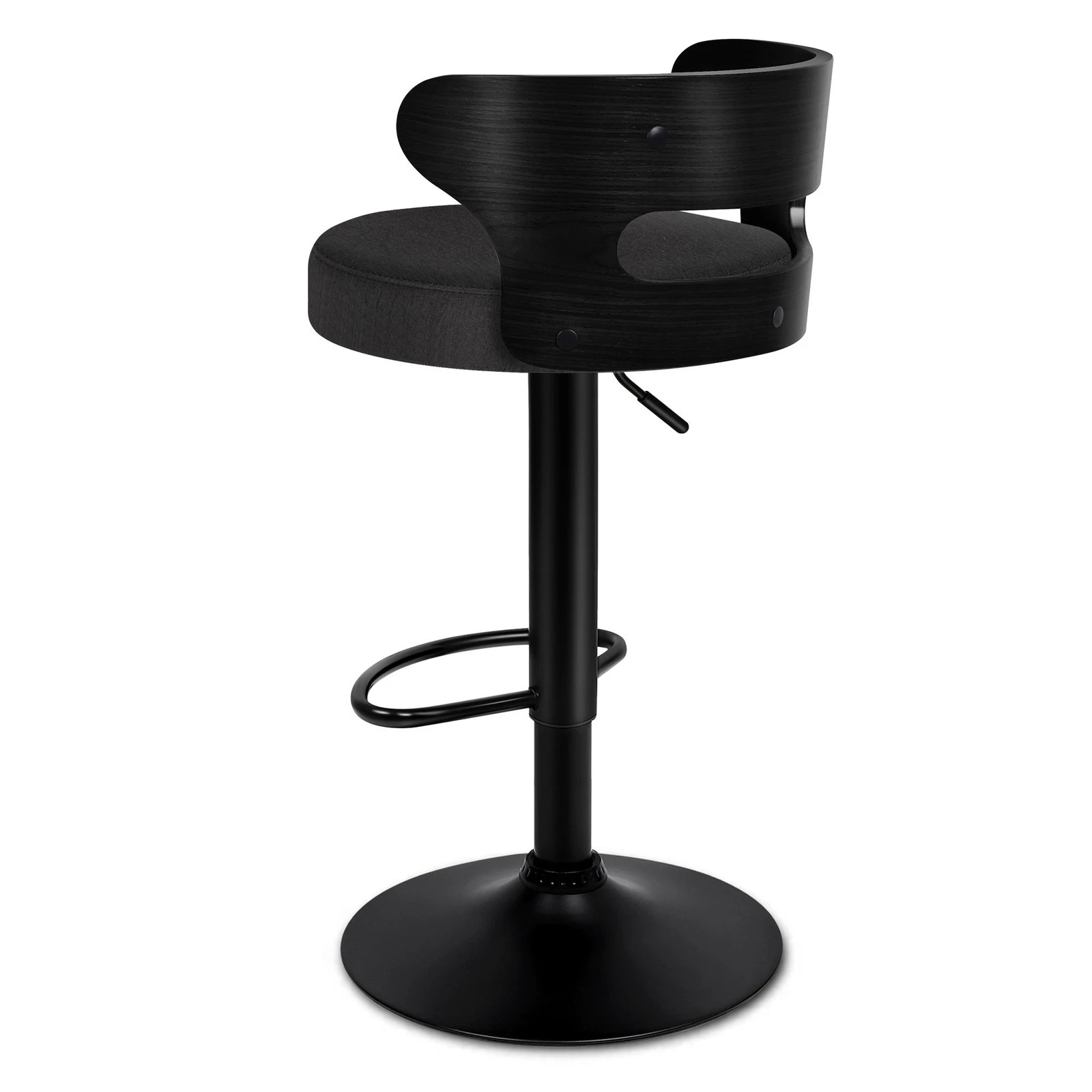 6 Alfordson 2x Bar Stool Kitchen Swivel Chair Wooden Linen Fabric Ramiro - Black, 6 of 9