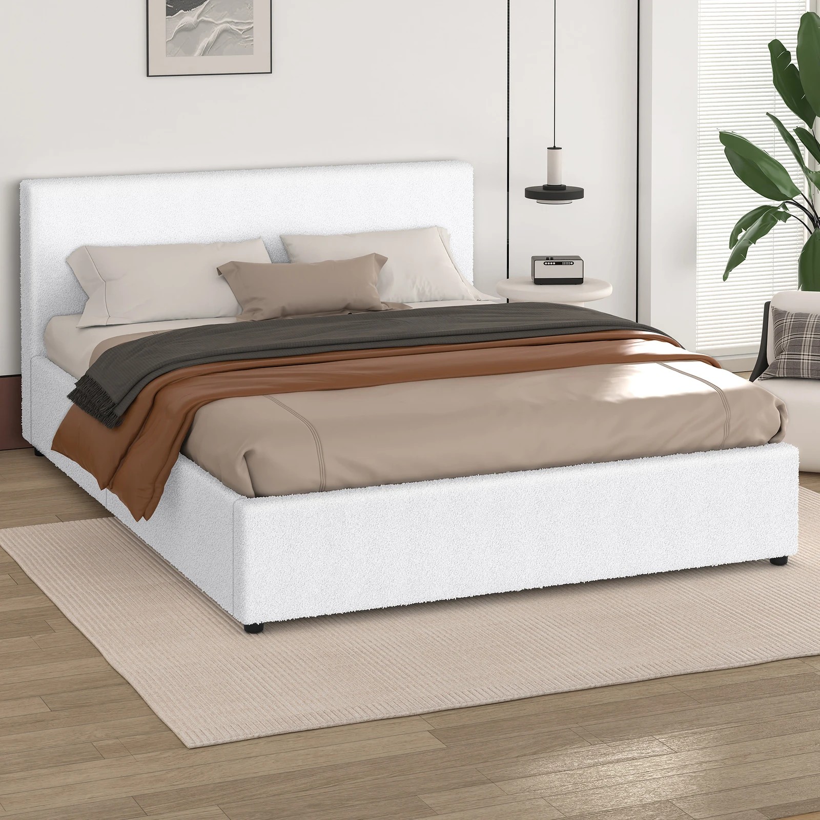 7 Alfordson Bed Frame King Size Gas Lift Storage Base Boucle Tricia - White, 7 of 10