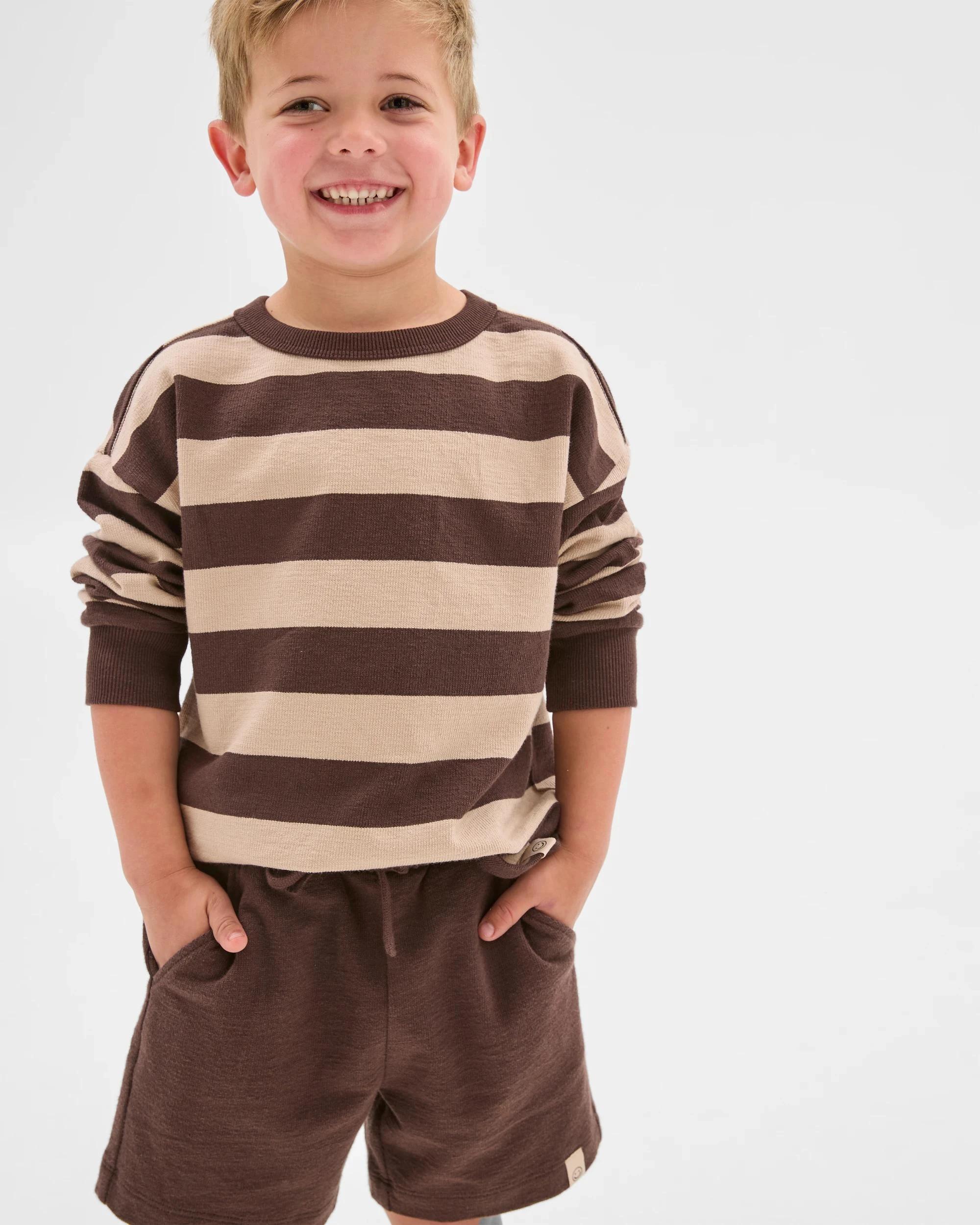3 Target Kids Australian Cotton Textured Fleece Crew Top and Short Set BROWN, 3 of 7