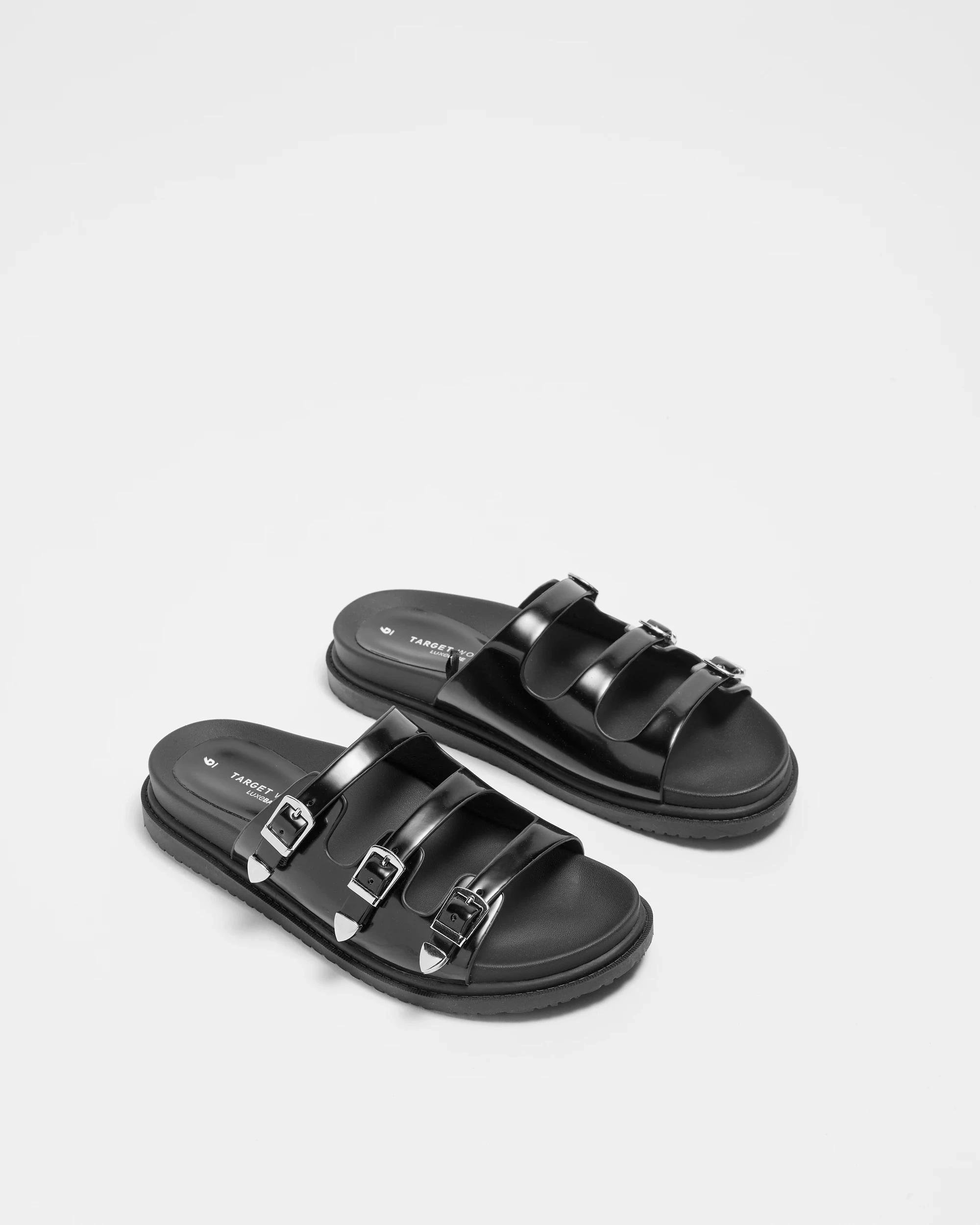 3 Target Womens Triple Strap Flat Sandal - Cyprus BLACK PATENT, 3 of 3