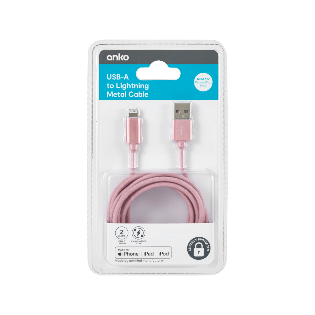 4 Lightning Cable - 2m Pink Rope, 4 of 4
