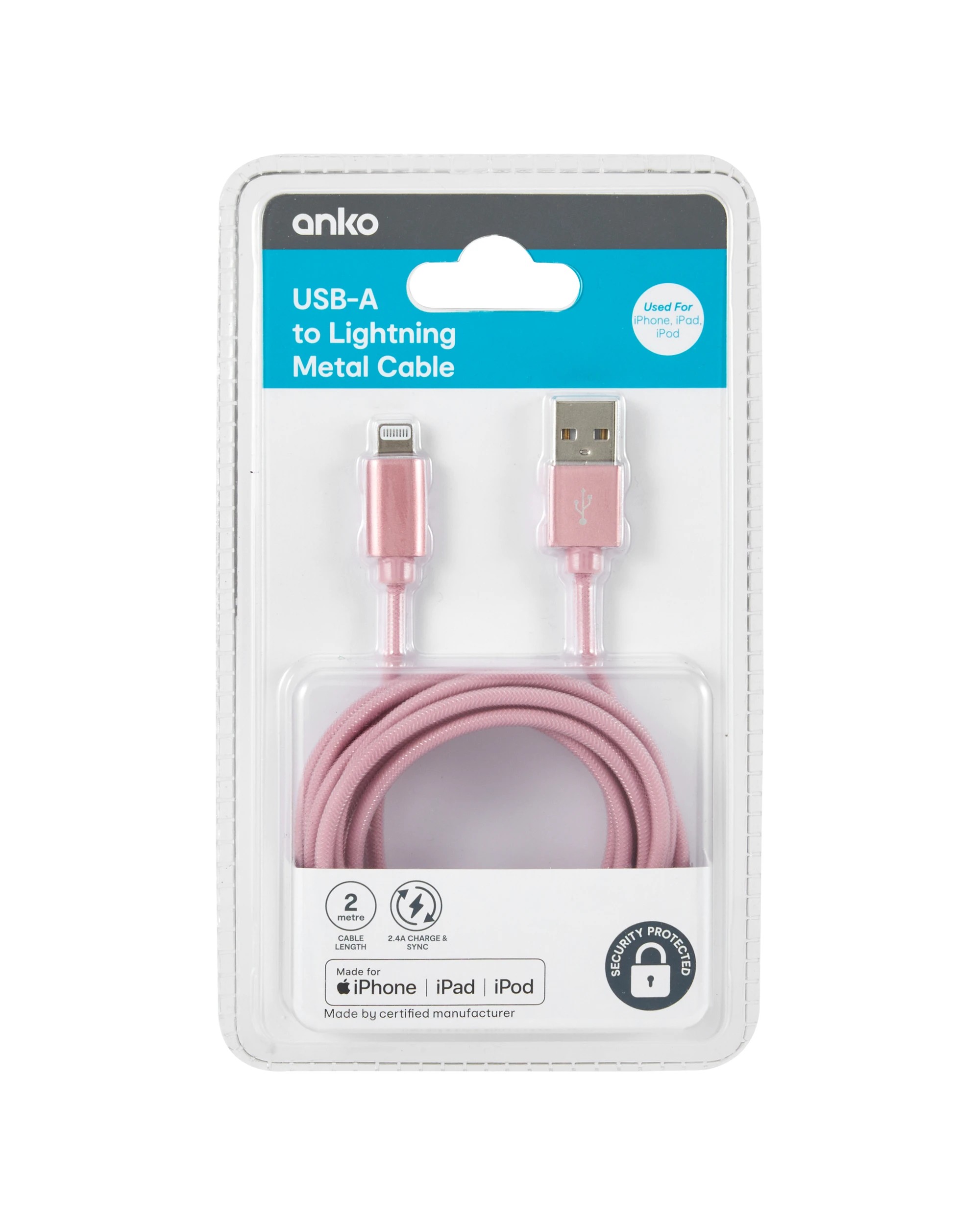 4 Lightning Cable - 2m Pink Rope, 4 of 4