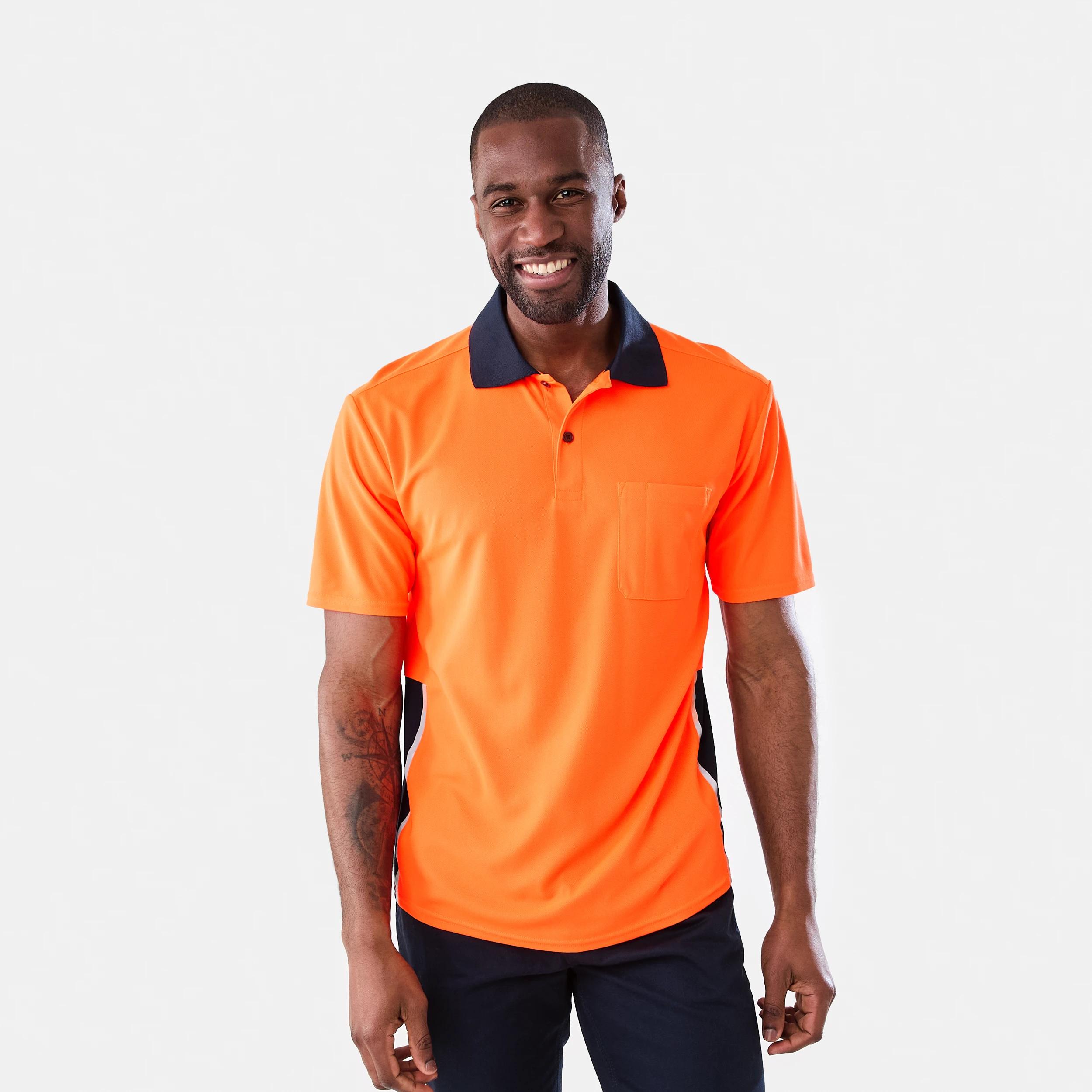 1 Workwear Short Sleeve Hi-Visibility Cool Polo Shirt SAFETY ORANGE, 1 of 8