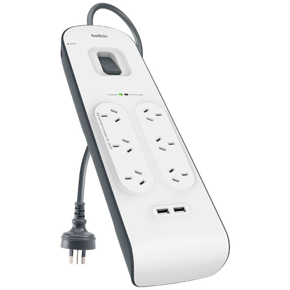 1 Belkin 6 Outlet Powerboard with 2 USB Ports 2.4A, 1 of 1