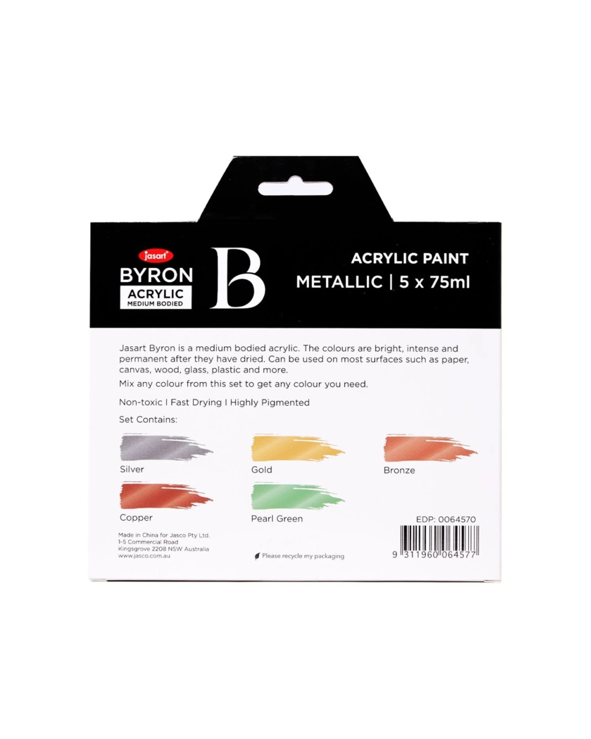 4 Jasart 3x 5pc Byron Acrylic Paint Tube Set 75ml Metallic - Multi, 4 of 4