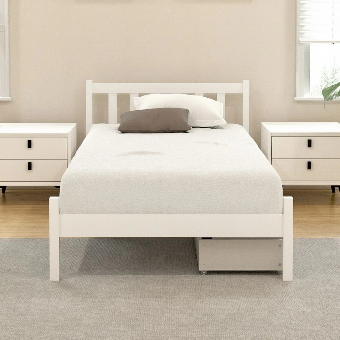 8 Artiss Bed Frame Single Size Wooden Platform with 2 Storage Drawers  SOFIE - White, 8 of 8