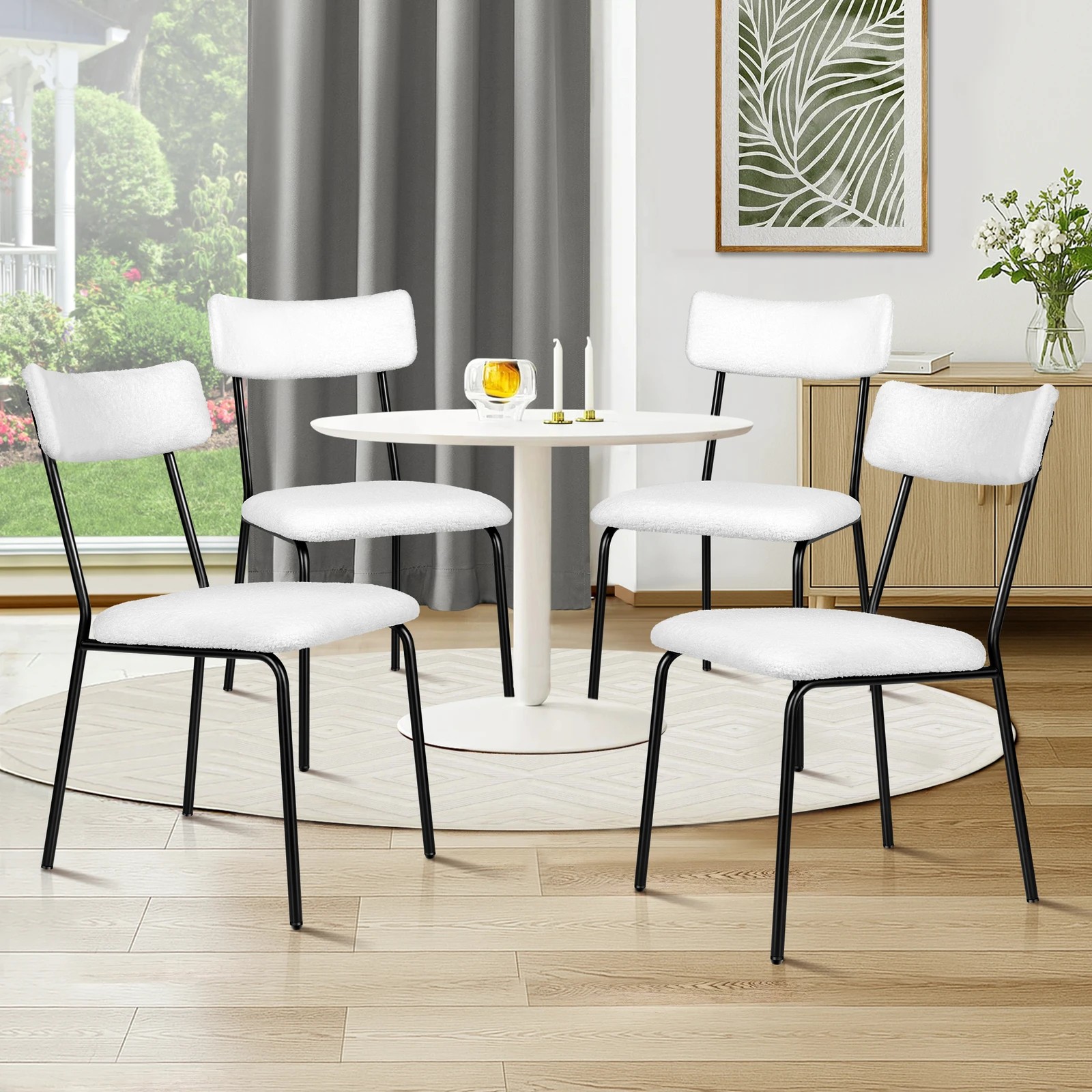 2 Alfordson 4x Dining Chairs Accent Kitchen Lounge Rectangular Back Sherpa - White, 2 of 9