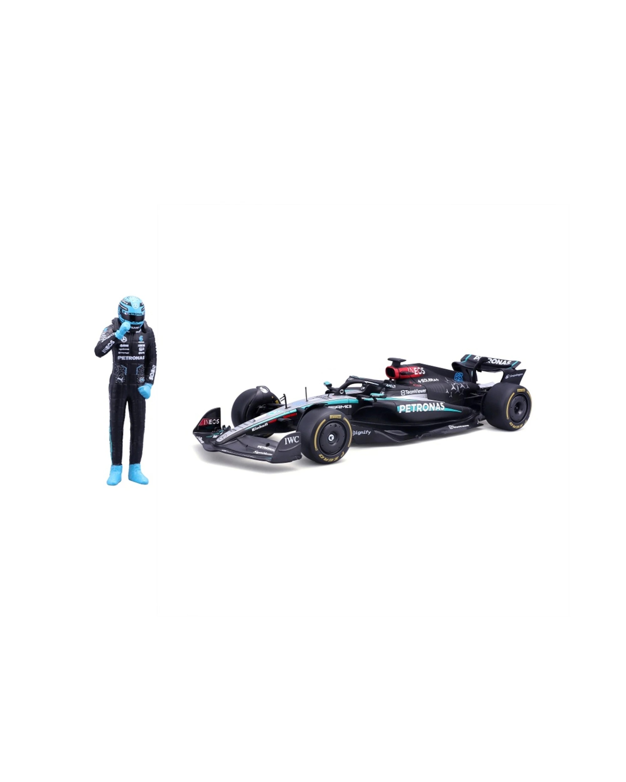 2 Bburago Mercedes AMG W15 Model With Russell Figurine 2024 Replica Car Toy - Multi, 2 of 6