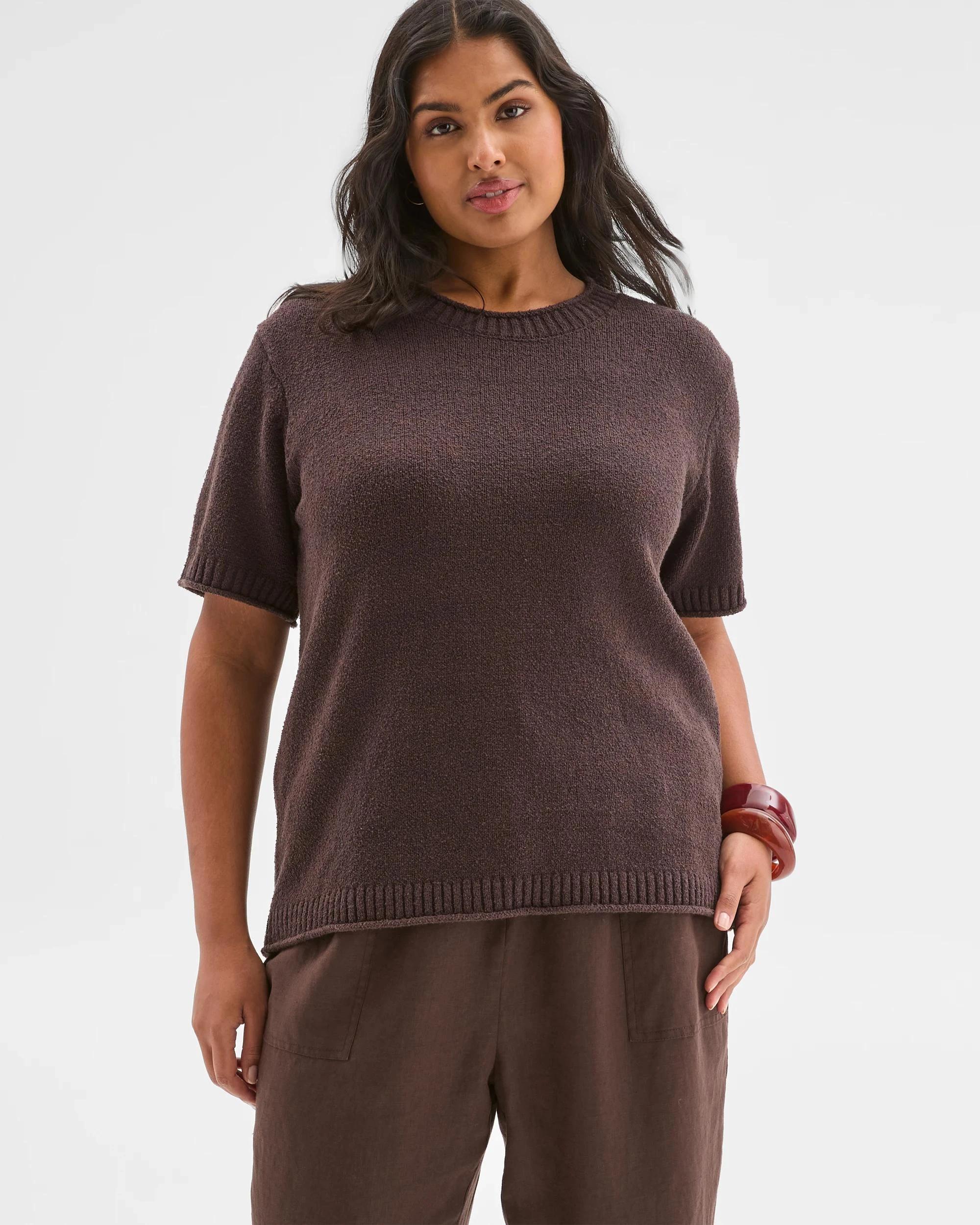 1 Target Plus Size Australian Cotton Blend Mini Boucle Knit Top WINE TRUFFLE, 1 of 5
