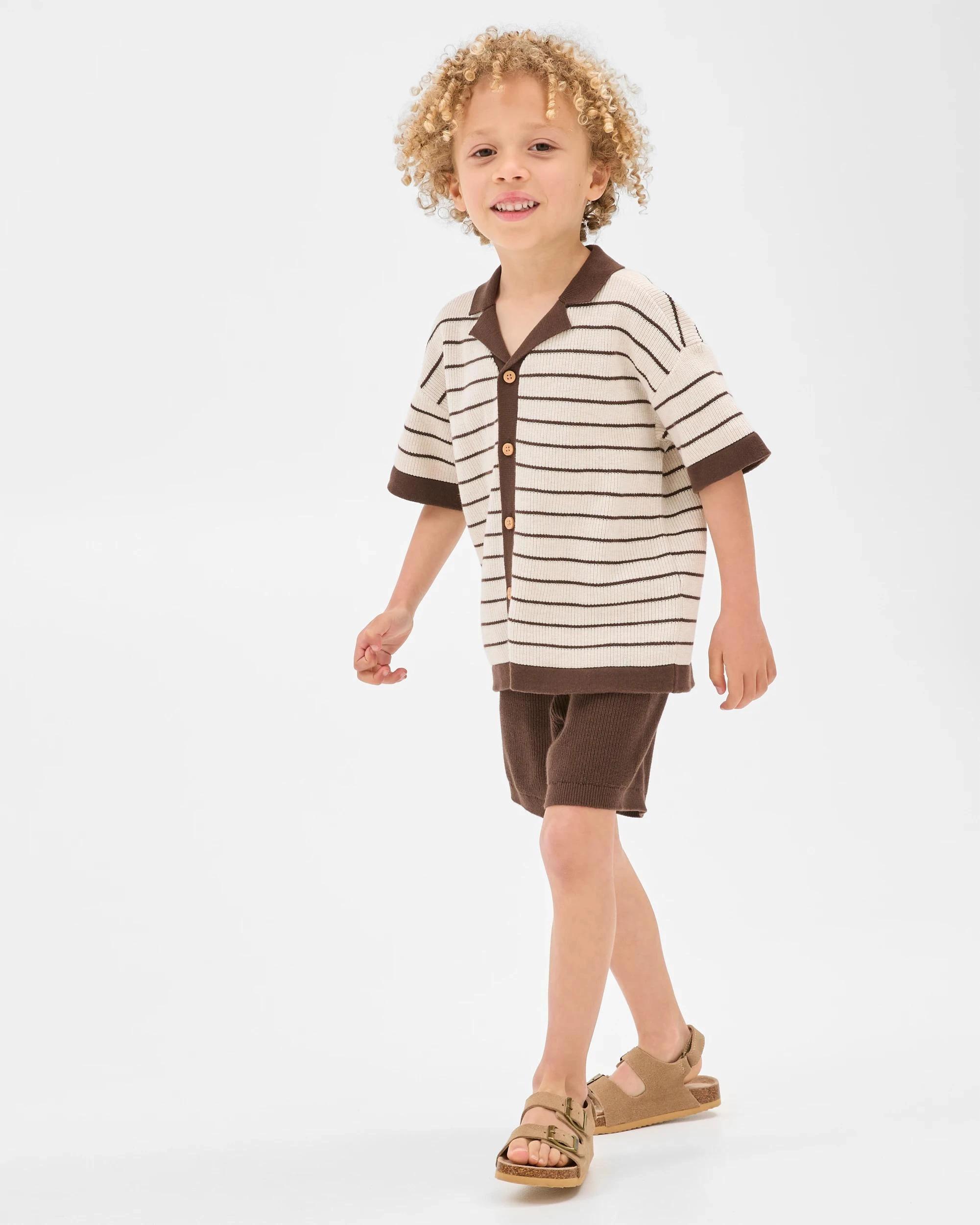 1 Target Australian Cotton Knit Shirt and Short 2 Piece Set BROWN STRIPE, 1 of 5