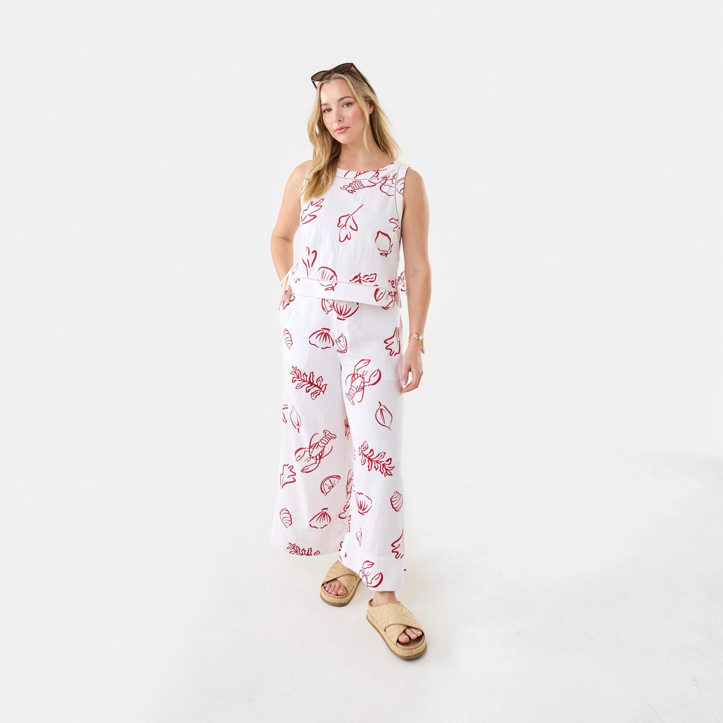 2 Printed Linen Blend Pants Red Vacay, 2 of 8